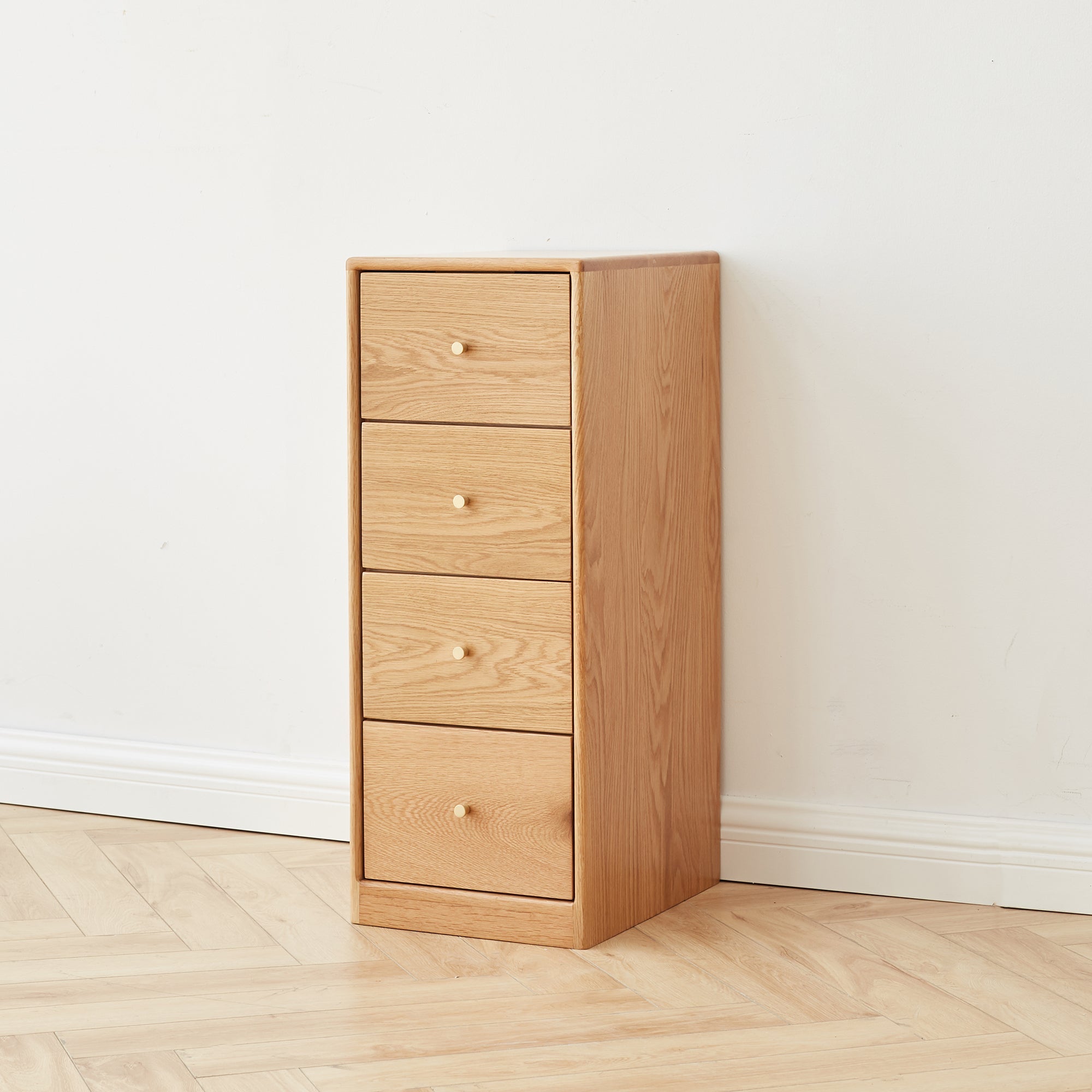 Modern Minimalist Solid Oak Bedside Table Storage Cabinet with Four Drawers for Living Room
