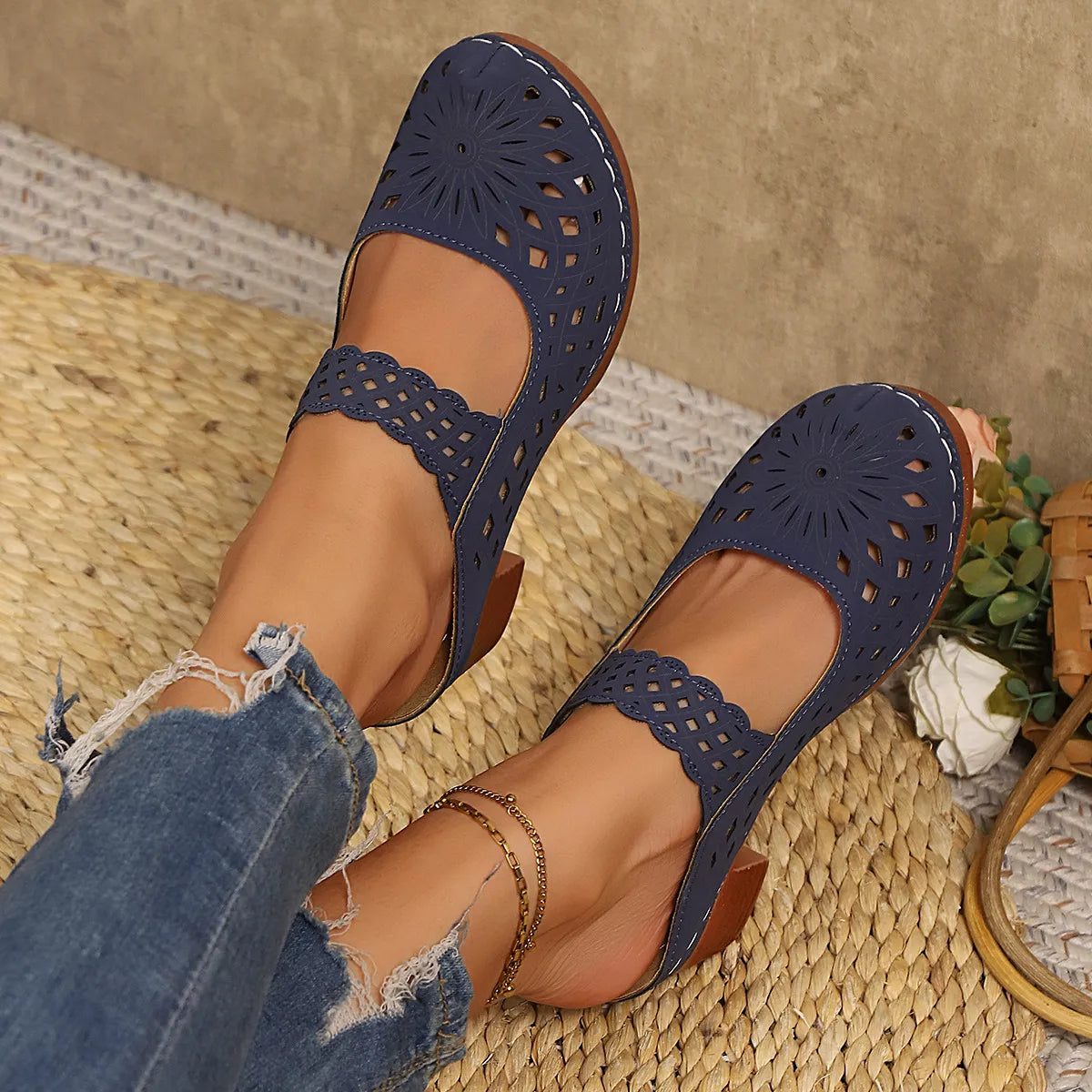 Hollow-Out Block Heels Sandals