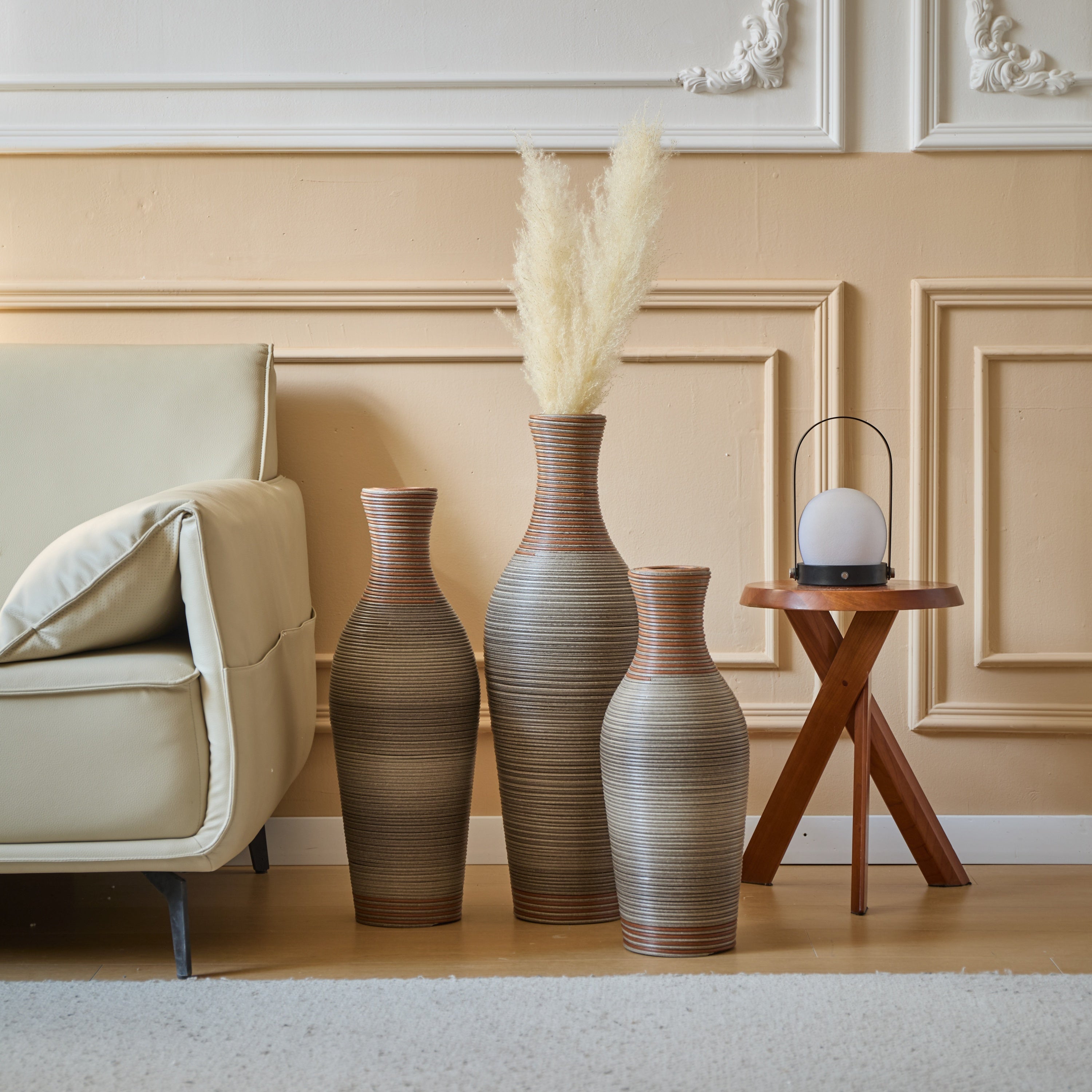 Desktop Vase, Brown Decorative Floor Vase, Classic and Neat Floor Vase, High Independent Flower Stand, Artificial Vine Vase, PVC Floor Vase, Home Decoration Flower Stand Set of 3 pieces