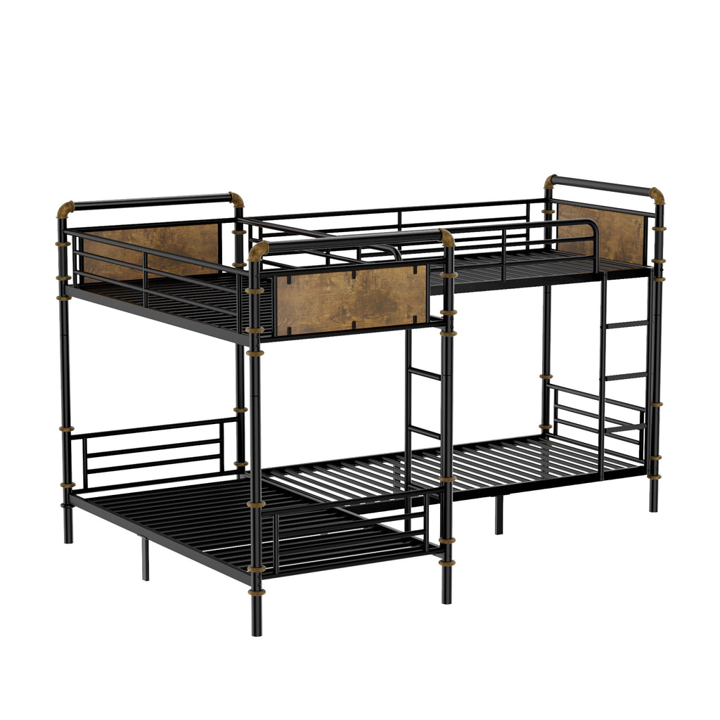 Quad Bunk Bed for 4 Kids, Heavy Duty Metal Twin Bunk Bed Frame, Detachable Triple Bunk Bed, Can Be Divided Into 3 Twin Beds, Black (Old SKU W2580S00015)