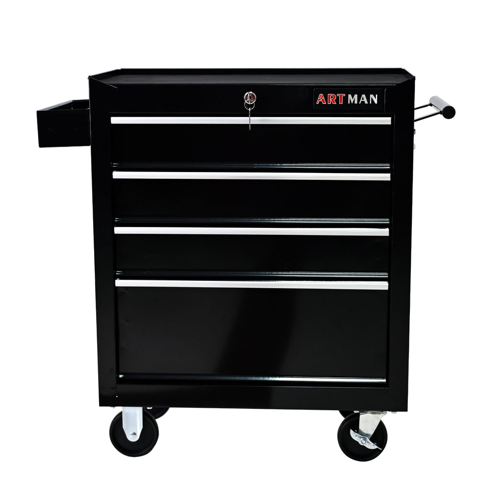 Rolling Tool Chest, 4-Drawer Tool Box with Wheels, Heavy Duty Industrial Service Cart Storage Organizer with Locking System, Rolling Tool Box Organizer Tool Case for Garage, Repair Shop - Black