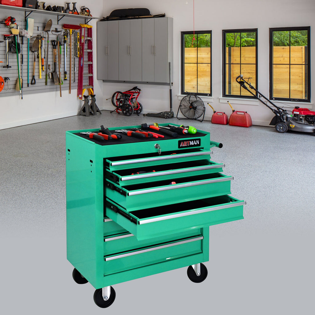 7 DRAWERS MULTIFUNCTIONAL TOOL CART WITH WHEELS-GREEN