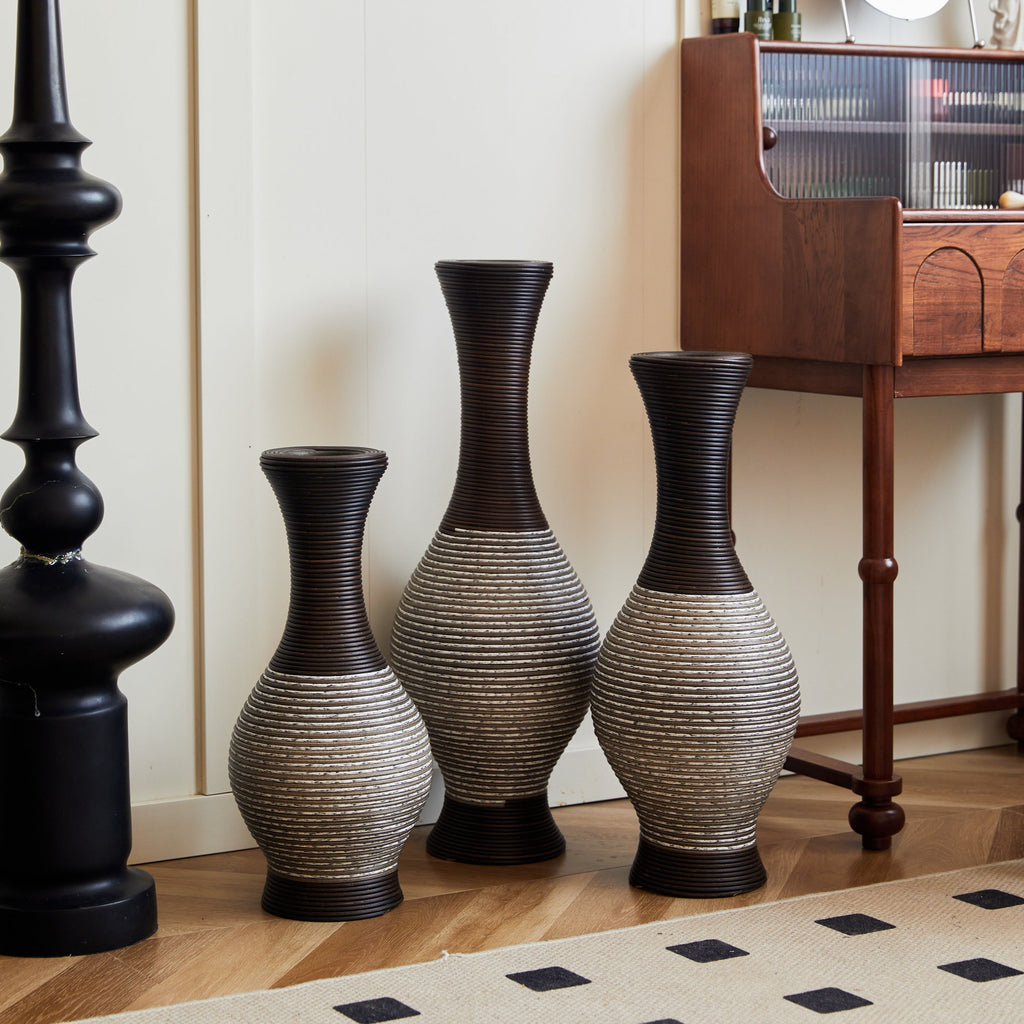 Desktop Vase, Brown Decorative Floor Vase, Classic and Neat Floor Vase, High Independent Flower Stand, Artificial Vine Vase, PVC Floor Vase, Home Decoration Flower Stand Set of 3 pieces