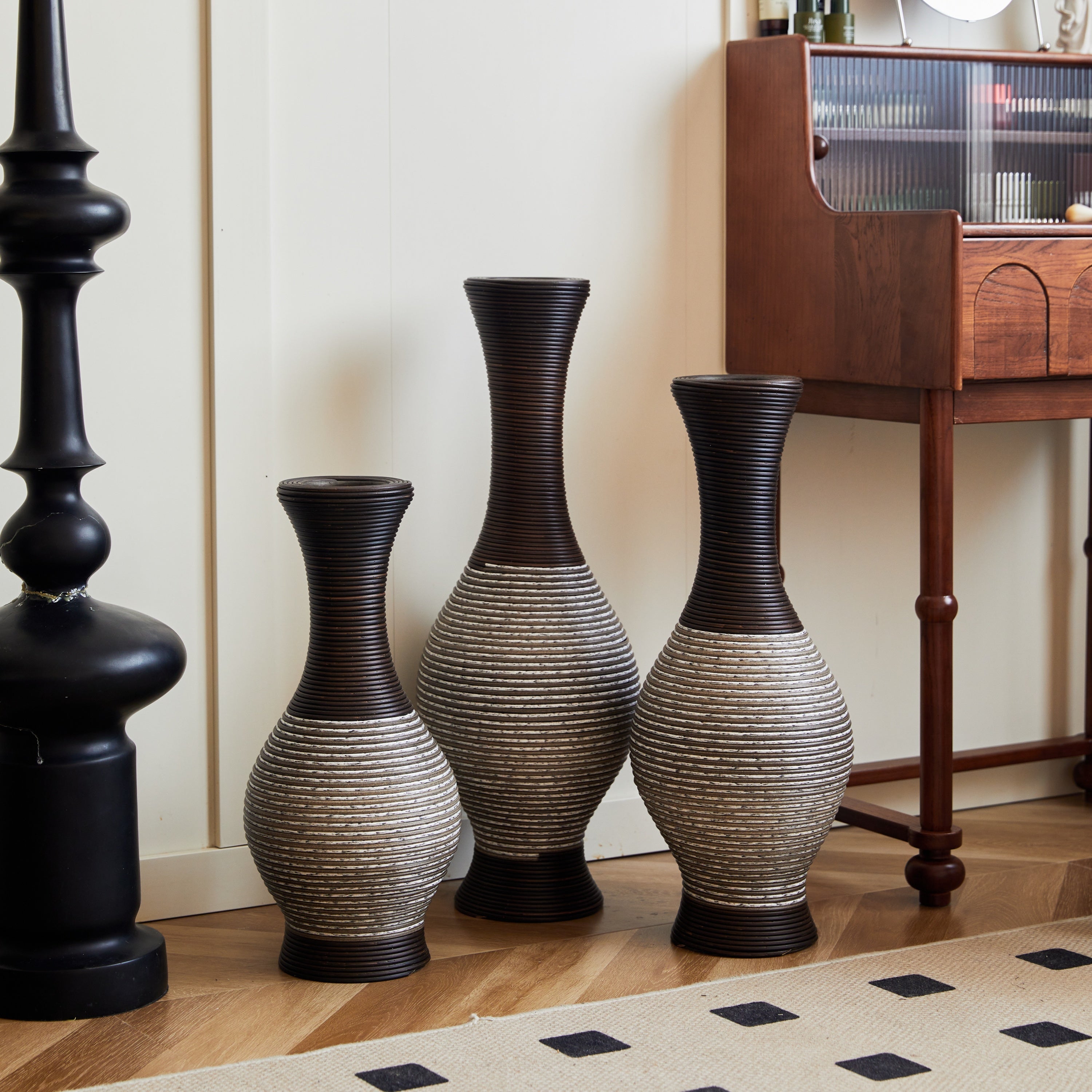 Desktop Vase, Brown Decorative Floor Vase, Classic and Neat Floor Vase, High Independent Flower Stand, Artificial Vine Vase, PVC Floor Vase, Home Decoration Flower Stand Set of 3 pieces