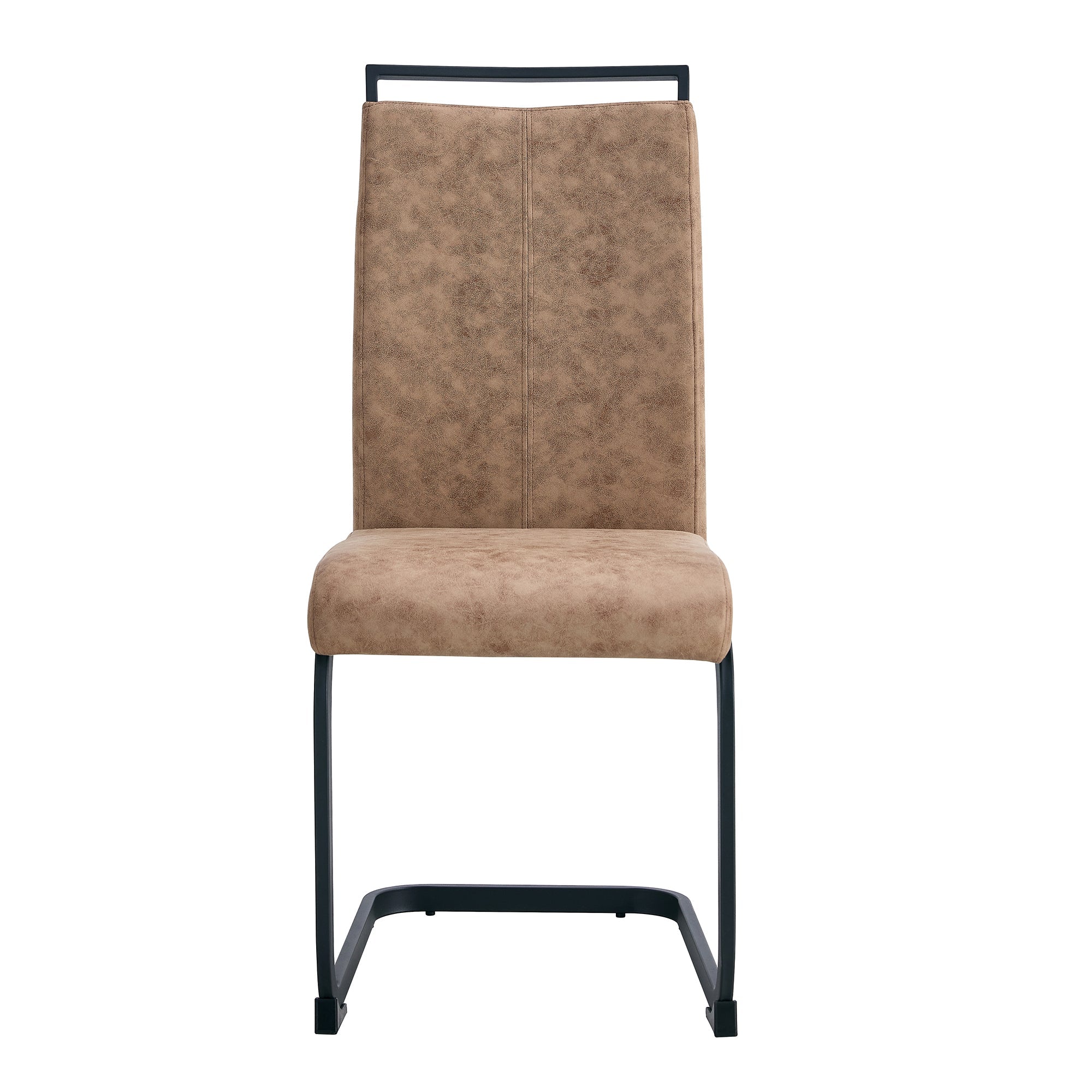 Modern Dining Chairs, Technology cloth High Back Upholstered Side Chair with C-shaped Tube Black Metal Legs for Dining Room Kitchen Vanity  Club Guest Office chair (Set of 4)Brown 1162