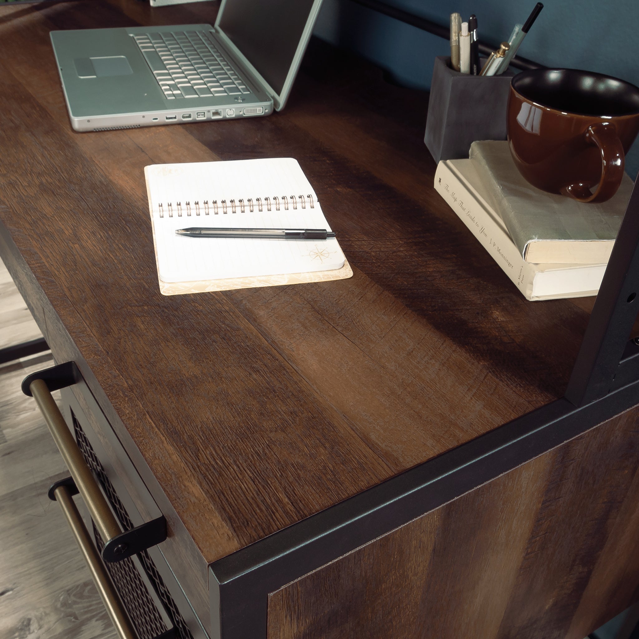 Desk With Hutch, Brown finish