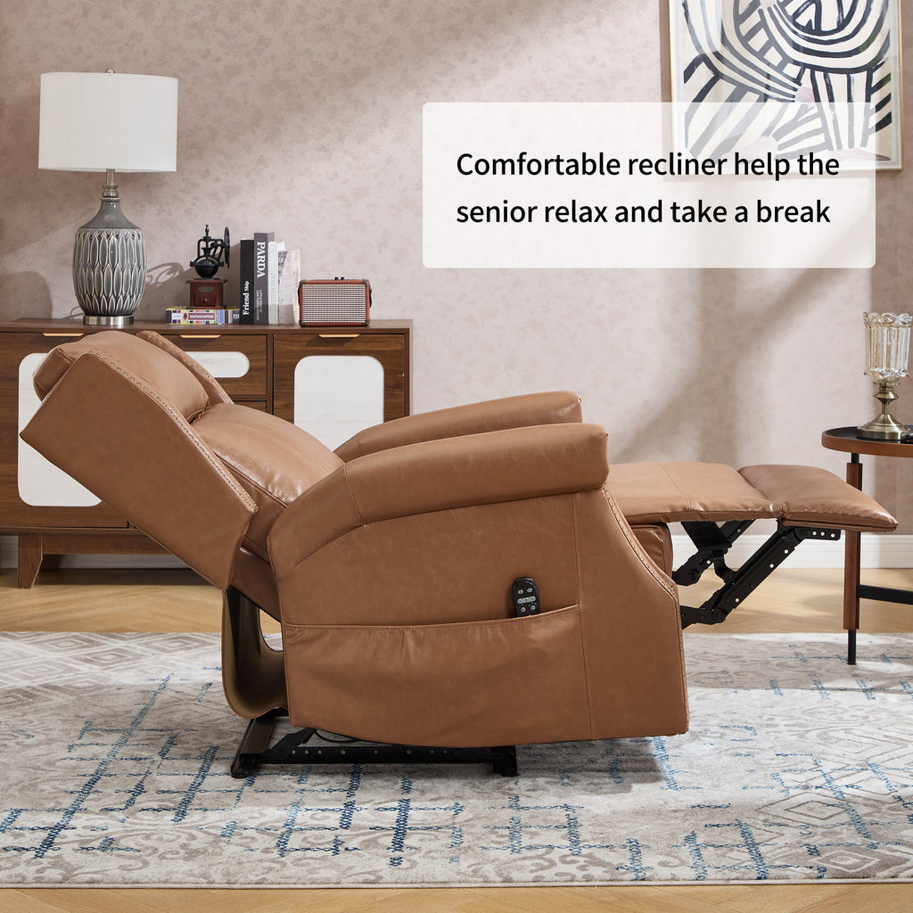 Camel Manual Recliner Chair in Faux Leather for Living Room with Heavy Duty Motion Mechanism, 8 vibrating nodes and 3 massage modes.