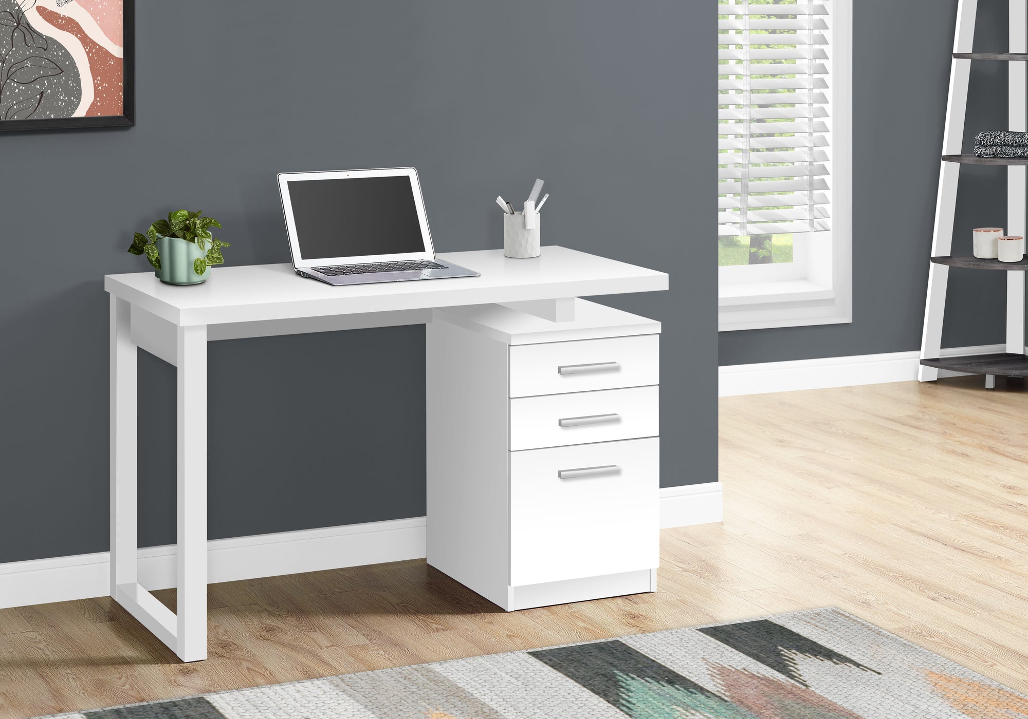Computer Desk, Home Office, Laptop, Left, Right Set-up, Storage Drawers, 48'l, Work, White Laminate, Contemporary, Modern