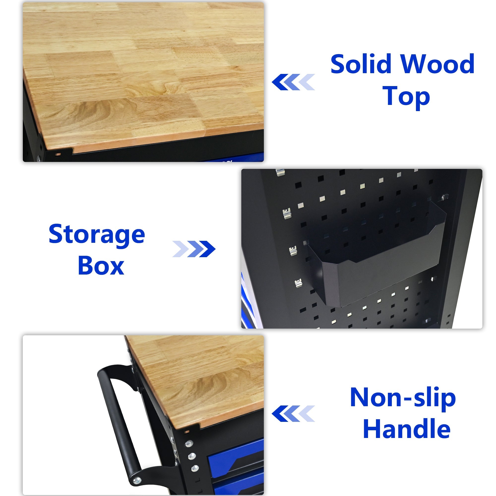 30-inch 7-drawer Wood-top Practical Rolling Steel Tool Cart, With Handle and Wheels, Storage Cabinet for Garages, Warehouses, Repair Shops, Requires Assembly of the the Tool Cart - Black & Blue