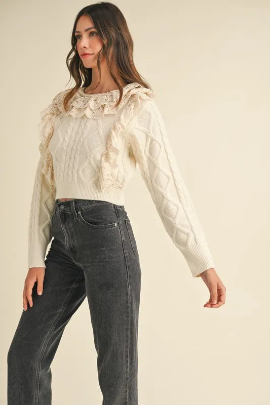 MABLE Ruffled Lace Crochet Sweater