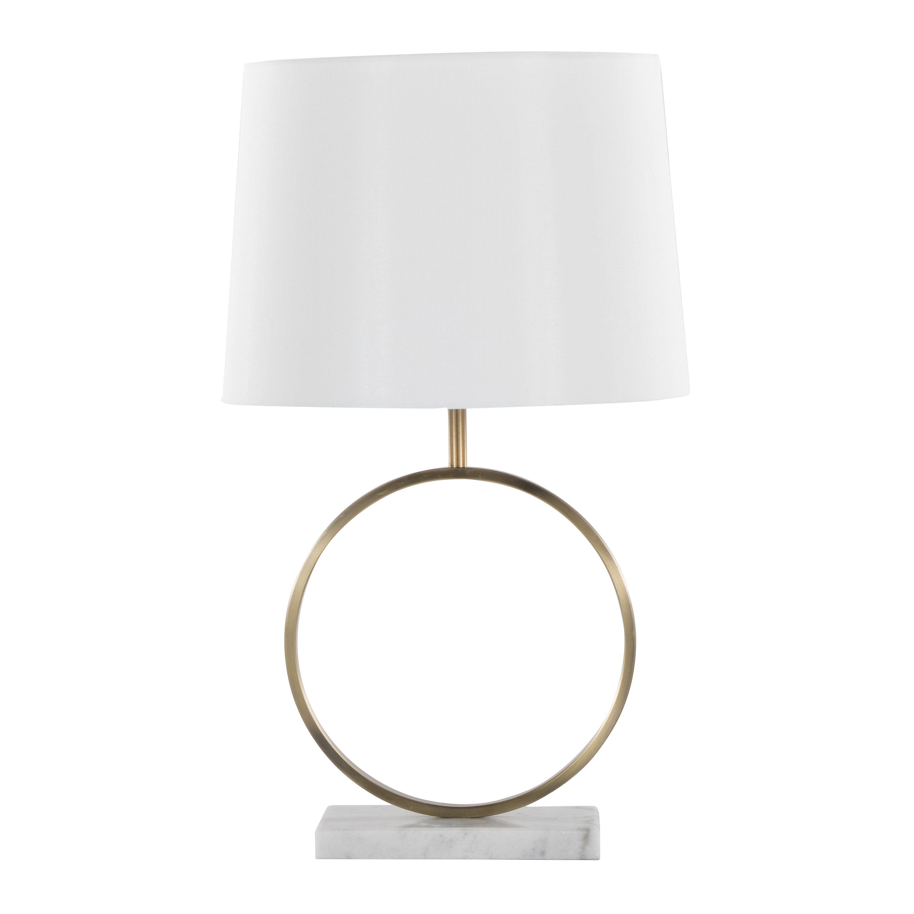 Moon Contemporary Table Lamp in White Marble, Gold Metal and White Shade by LumiSource