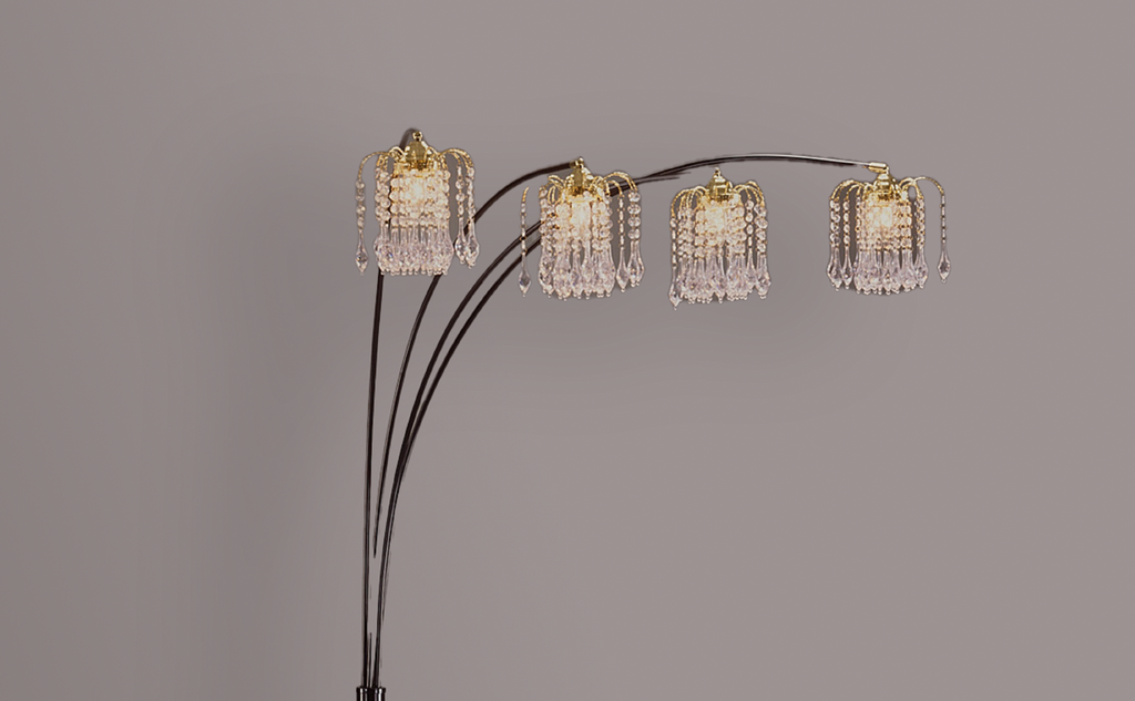1pc Modern Design Classic Luxury Sleek Multi-head Floor Arc Lamp Half Moon Radiant Crystal-encrusted Sleek Metallic Stems Living Room Black Arc Lamp