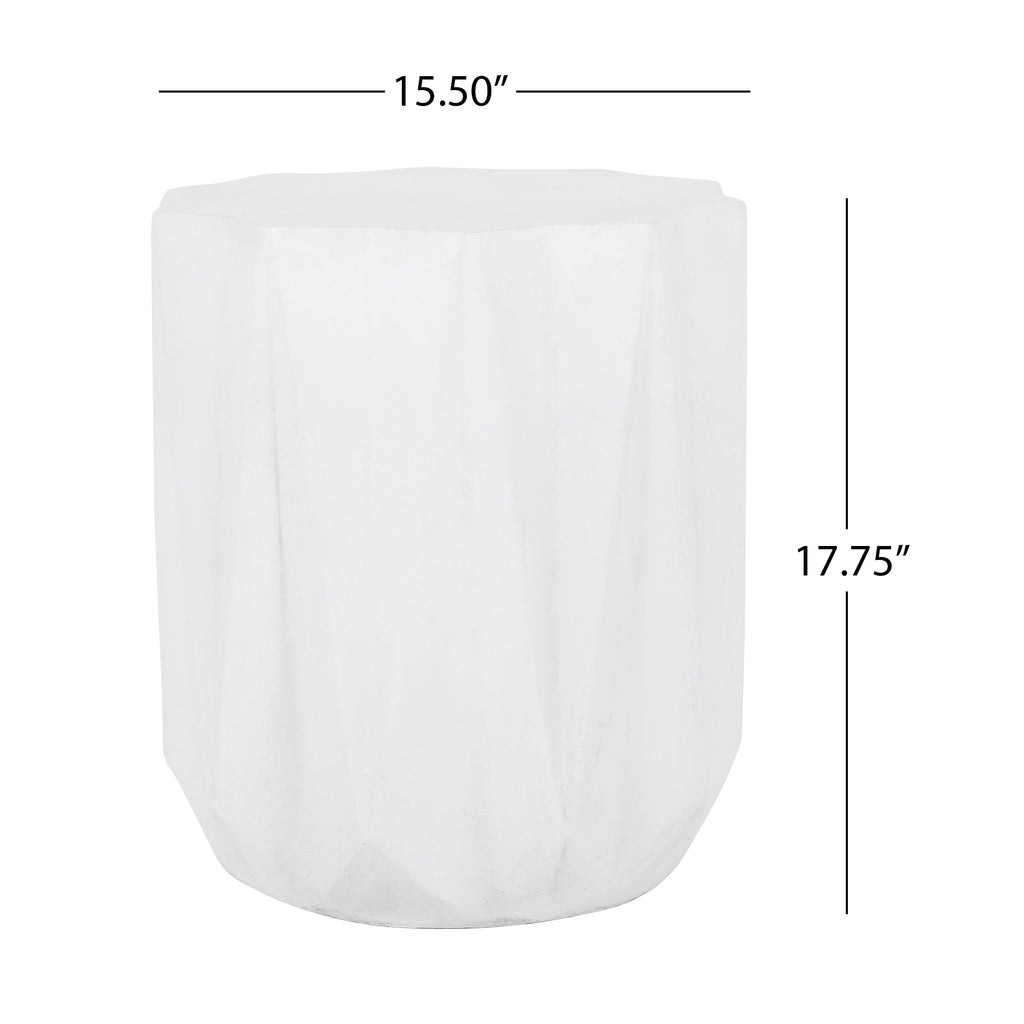Modern Outdoor Lightweight Concrete Side Table with Geometric Design in Antique White