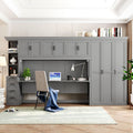 Twin Size Murphy Bed Wall Bed with Wardrobe, Cabinet and Desk, Gray