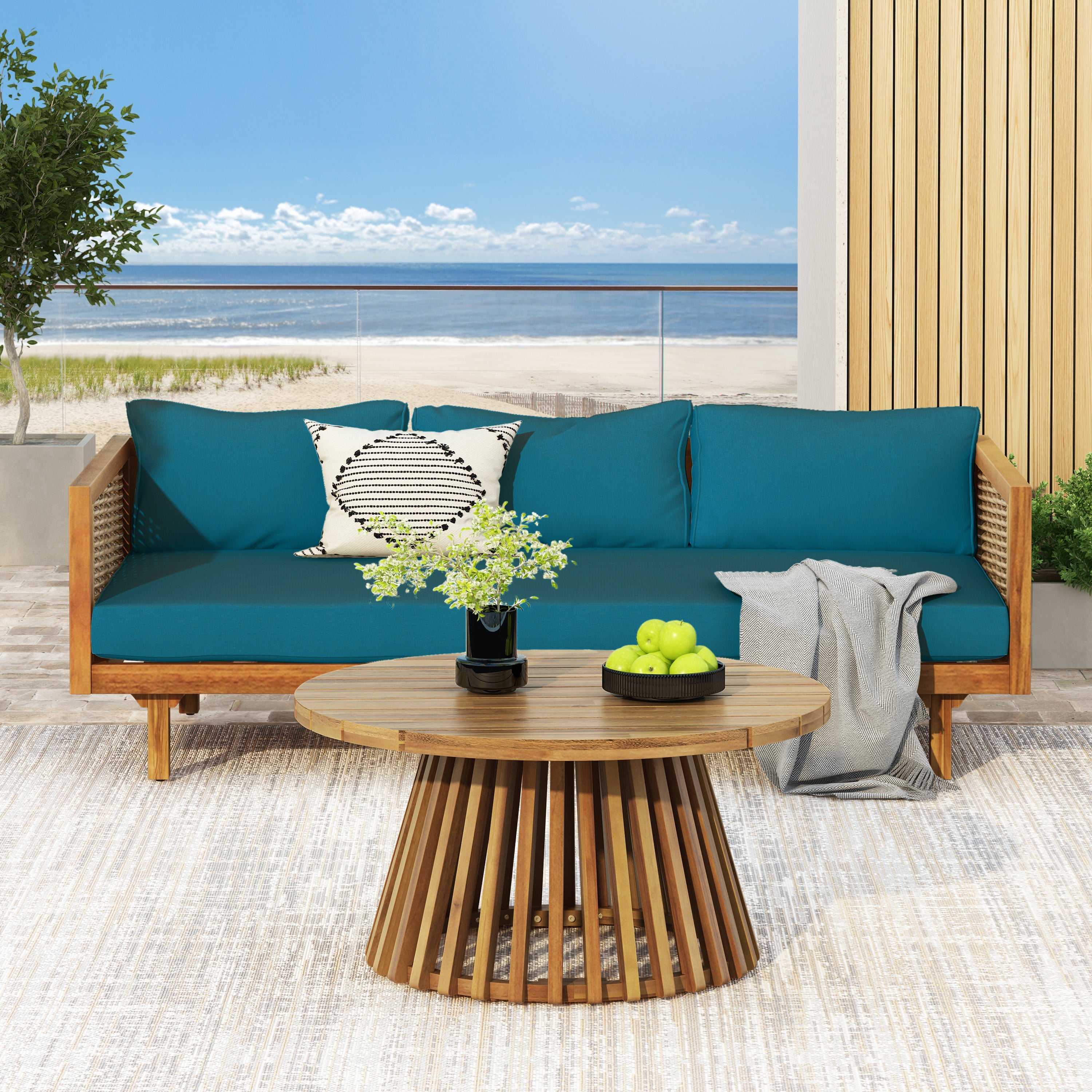 PATIO FURNITRE SETS : CLAREMONT 3 SEATER DAYBED + ACACIA WOOD TABLE