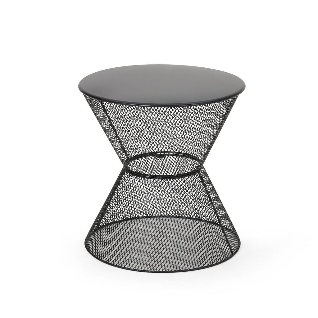 NEVADA Outdoor Side Table with Breezy Mesh Look in Matte Black Iron, 17.75 x 17.75 x 18.25 inches