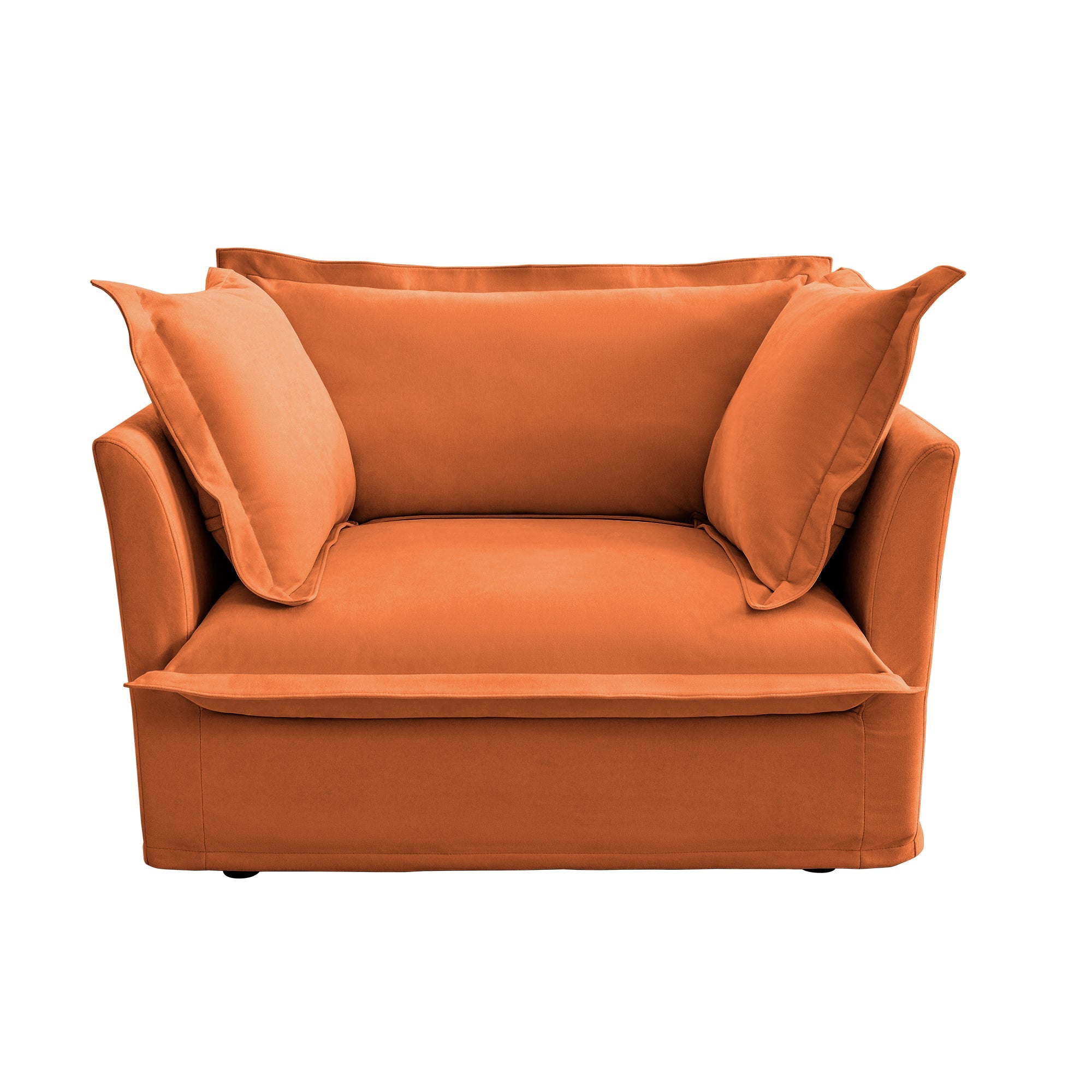 Slip-covered Armchair with 1 Big Back Cushion and 2 Big Toss Pillows, Single Deep Seat Comfy Single Couch Sofa Multiple Large Soft Pillows, Chenille Fabric, Orange