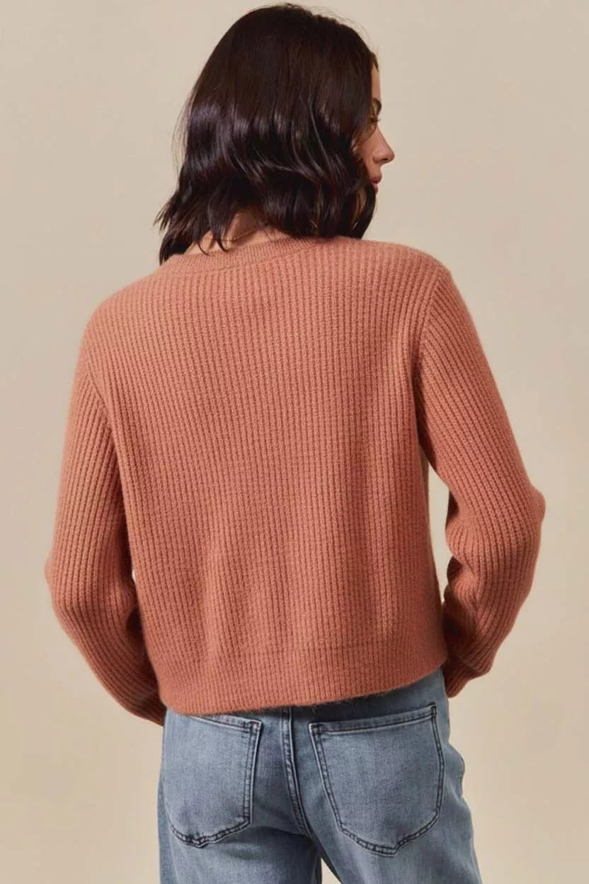 SO ME Checkered Plaid Tape Lace Up Ribbed Sweater