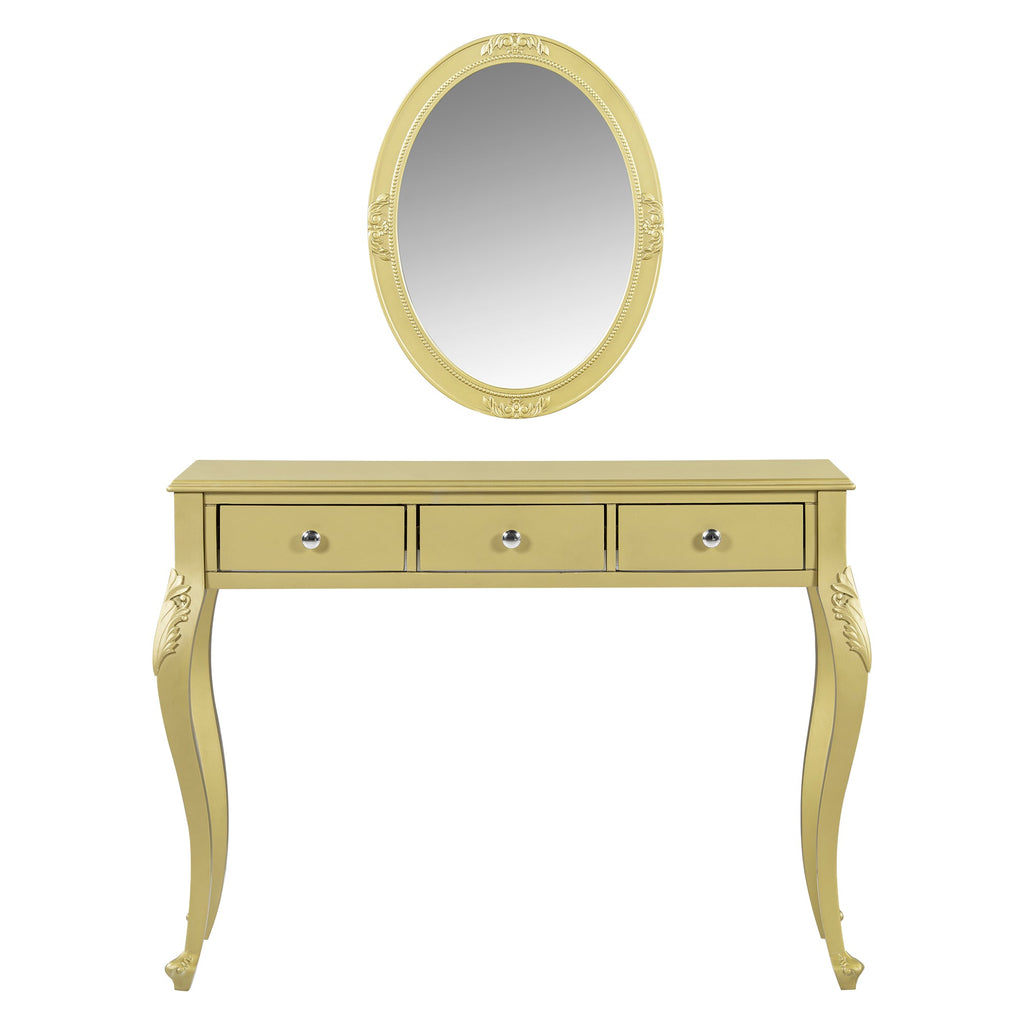 Luxury Makeup Vanity Desk with Oval Mirror, 3-Drawer Dressing Table for Jewelry Storage, Elegant Console Table for Entryway, Living Room & Bedroom, Stylish Home Decor,Gold