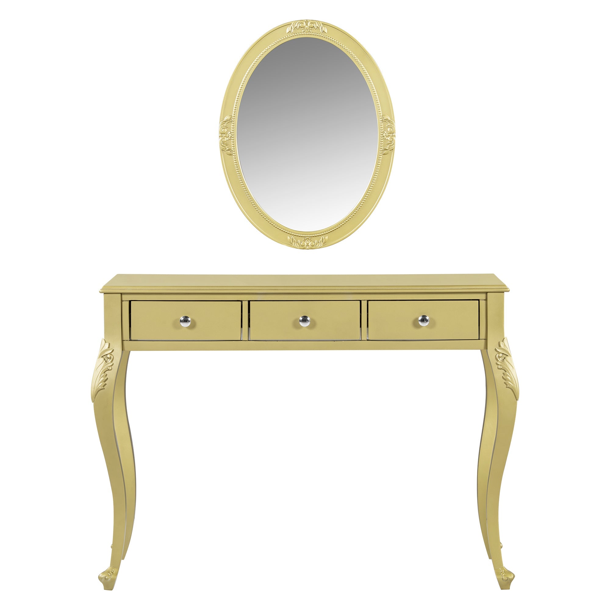Luxury Makeup Vanity Desk with Oval Mirror, 3-Drawer Dressing Table for Jewelry Storage, Elegant Console Table for Entryway, Living Room & Bedroom, Stylish Home Decor,Gold