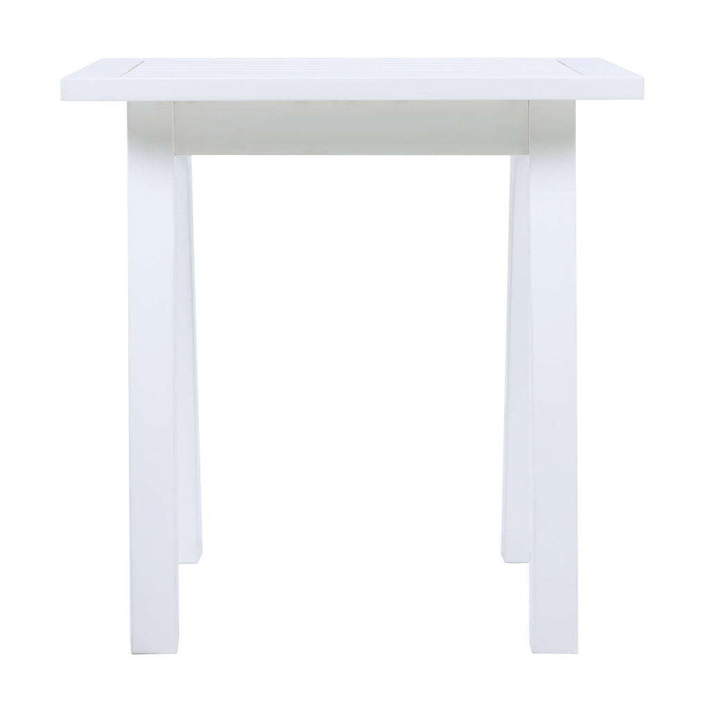 SELMA Acacia wood Accent Side Table in White PU, Weather-Resistant Rectangular End Table for Patio, Garden, Lawn, and Living Room(White PU)
