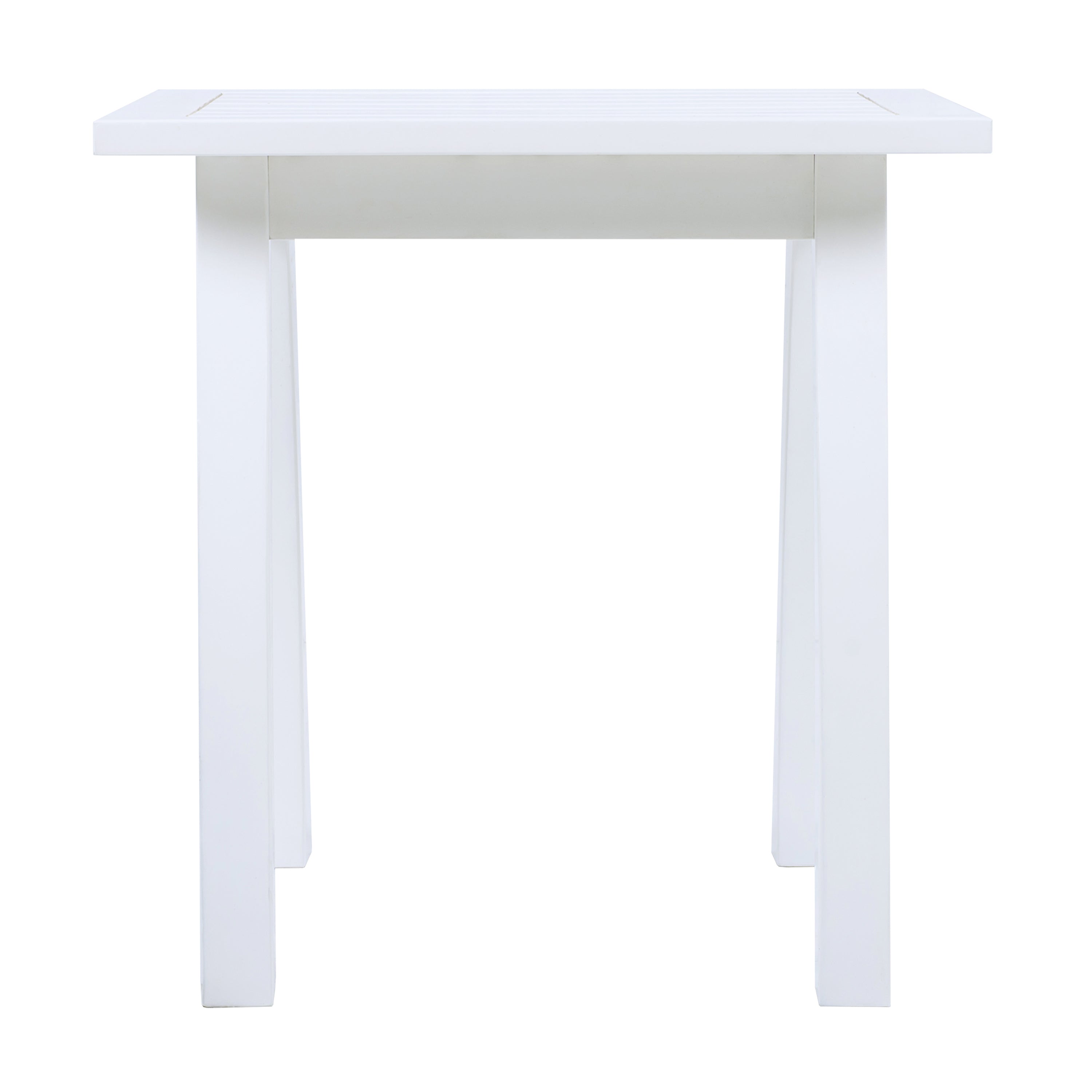 SELMA Acacia wood Accent Side Table in White PU, Weather-Resistant Rectangular End Table for Patio, Garden, Lawn, and Living Room(White PU)