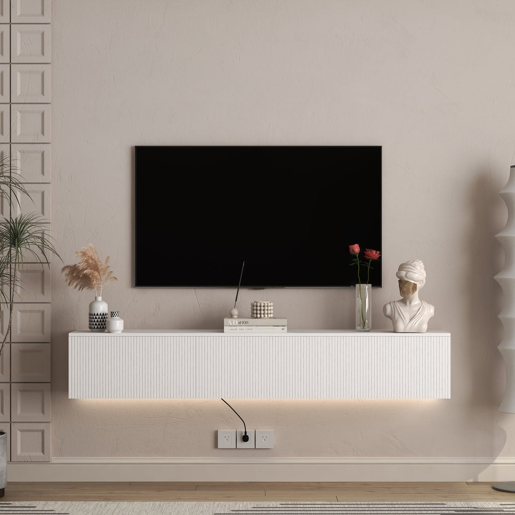 Floating TV Stand Wall Mounted with 16 Color LEDs,69' Modern TV Stand, Floating TV Cabinet Entertainment Center for 55 60 65 Inch TV,
