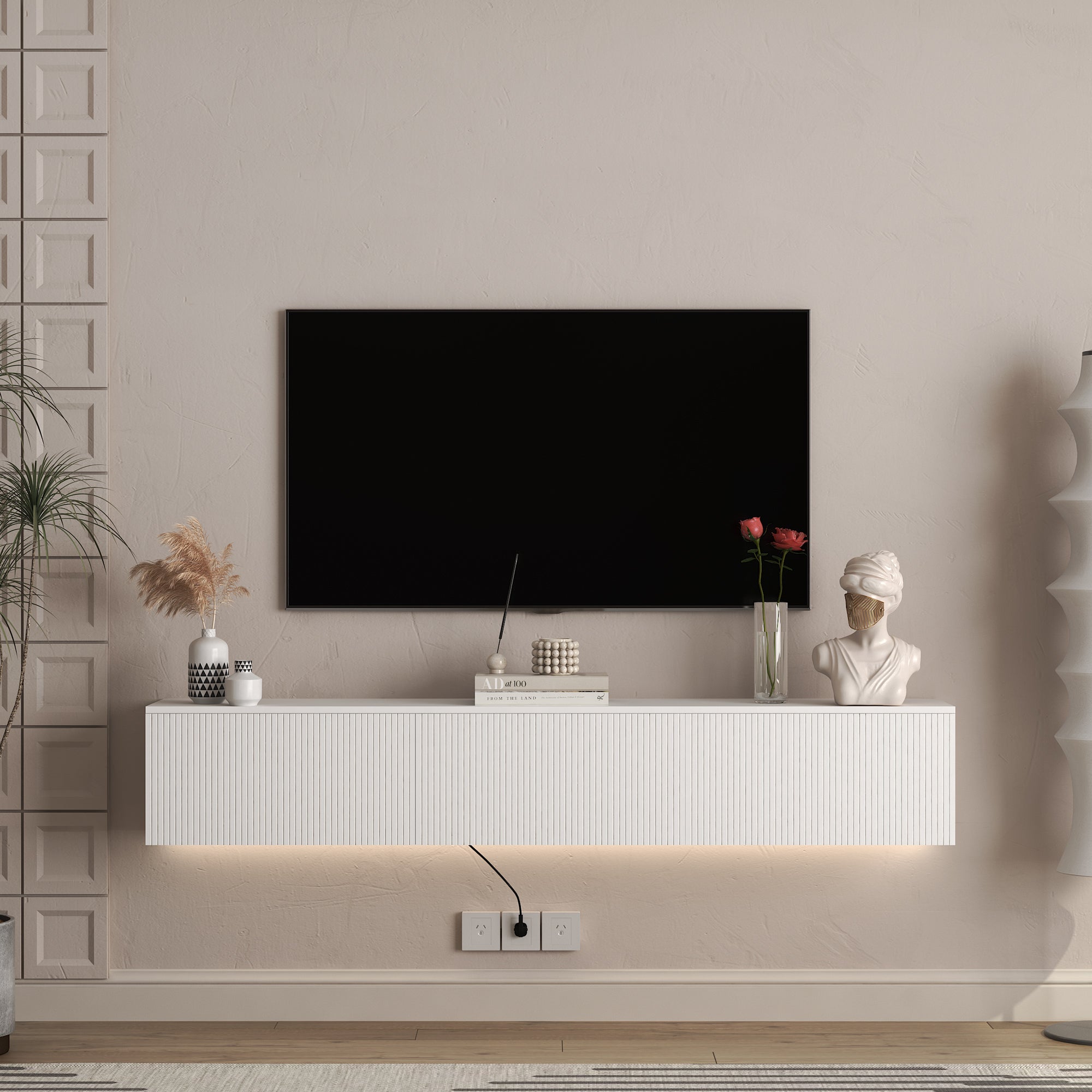 Floating TV Stand Wall Mounted with 16 Color LEDs,69' Modern TV Stand, Floating TV Cabinet Entertainment Center for 55 60 65 Inch TV,