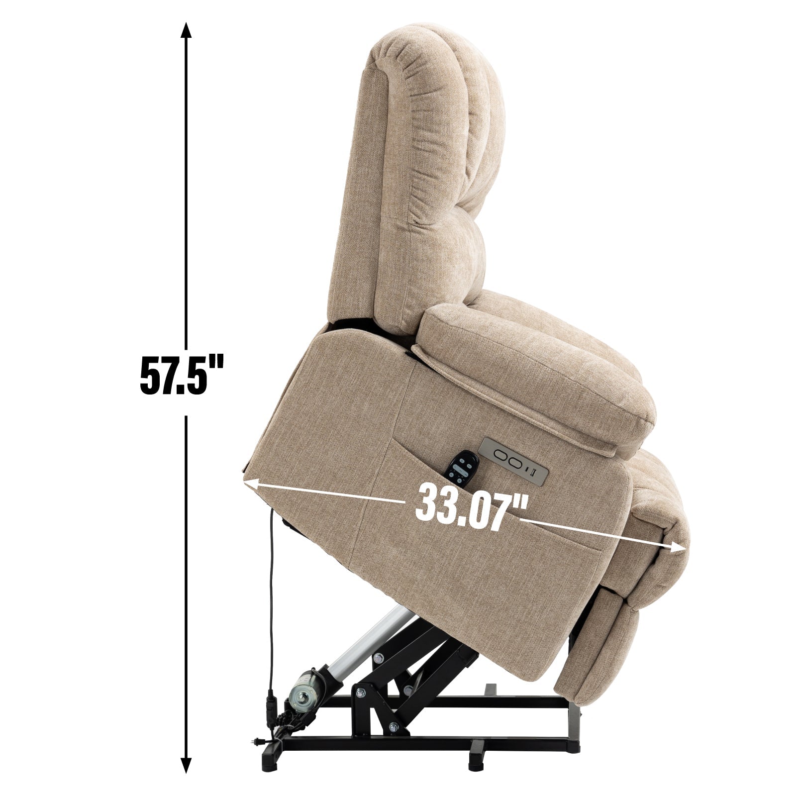 23' Seat Width and High Back Large Size Beige Chenille Power Lift Recliner Chair with 8-Point Vibration Massage and Lumbar Heating