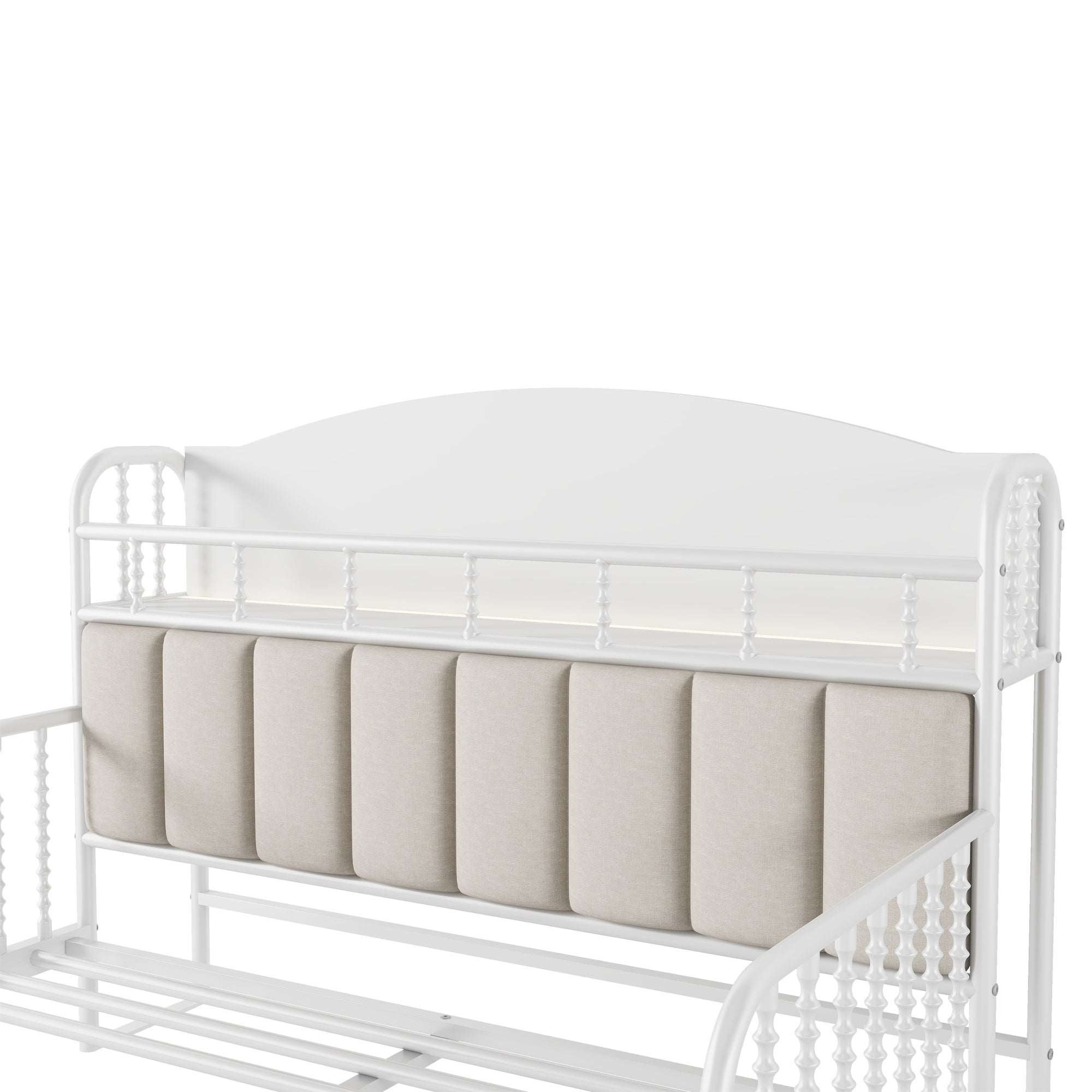 Full Size Metal Platform Bed Frame with Light, Kids Full Metal Bed with Upholstered and Storage Headboard, White (Expect Arrival Date 2025/10/5)