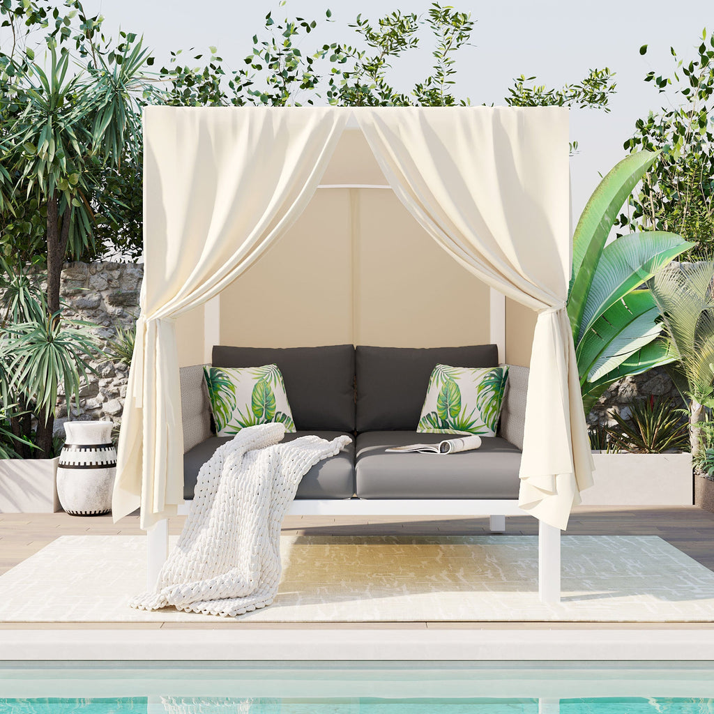 U_Style  Outdoor Patio Sunbed with Curtains, High Comfort, Suitable for Multiple Scenarios