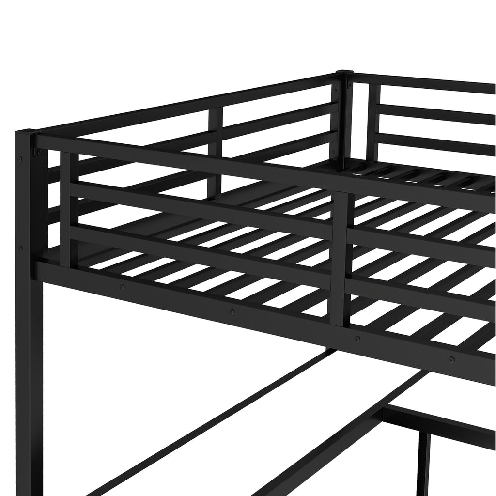 Metal Loft Bed with Wardrobe and L-shaped Desk, Queen Size Loft Bed with Storage Cubes and Shelves, Loft Bed for Kids Teens Adults, Black