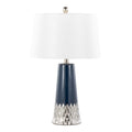 Penelope 22' Contemporary Ceramic Table Lamp with Dark Blue & Silver Ceramic Body and White Shade by LumiSource