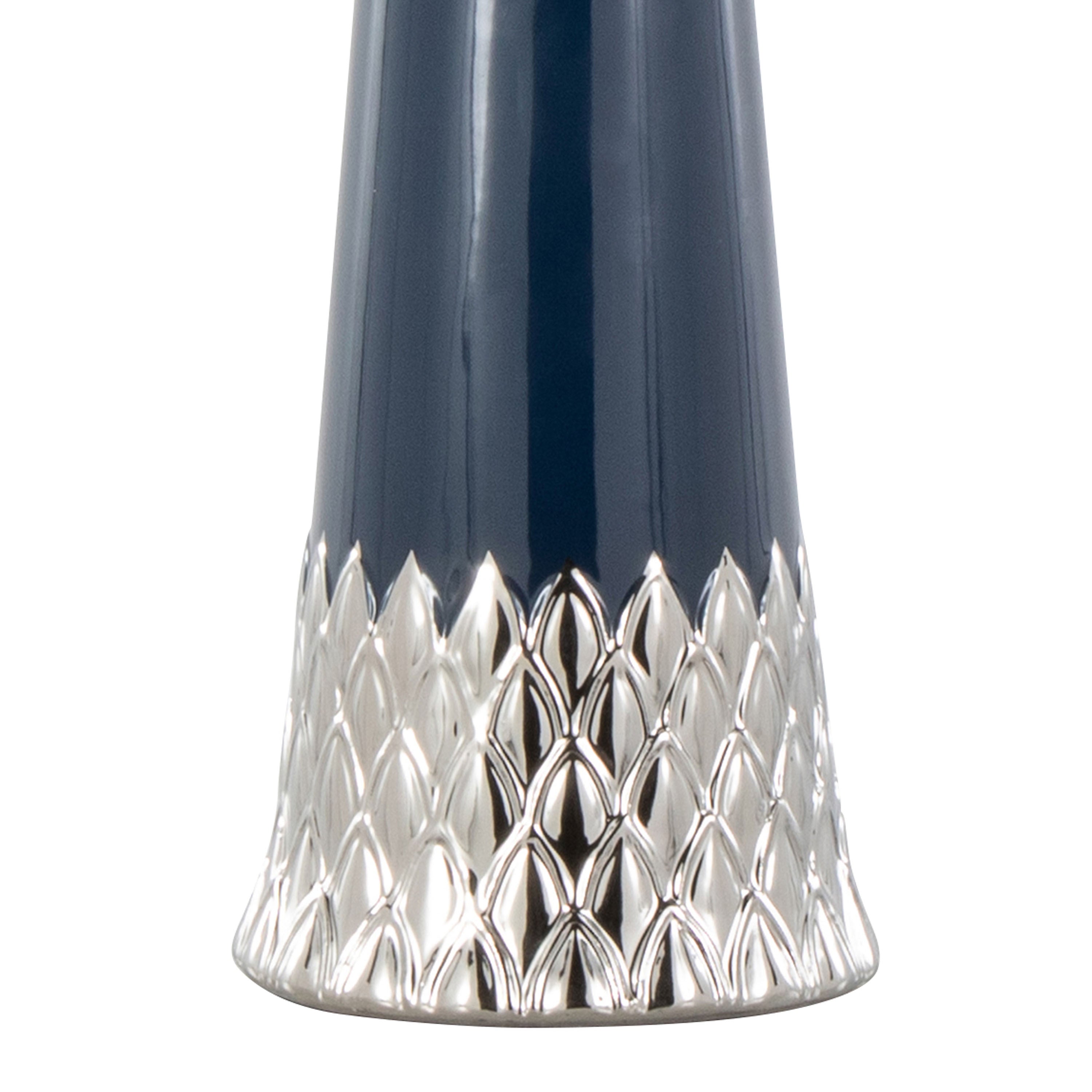 Penelope 22' Contemporary Ceramic Table Lamp with Dark Blue & Silver Ceramic Body and White Shade by LumiSource