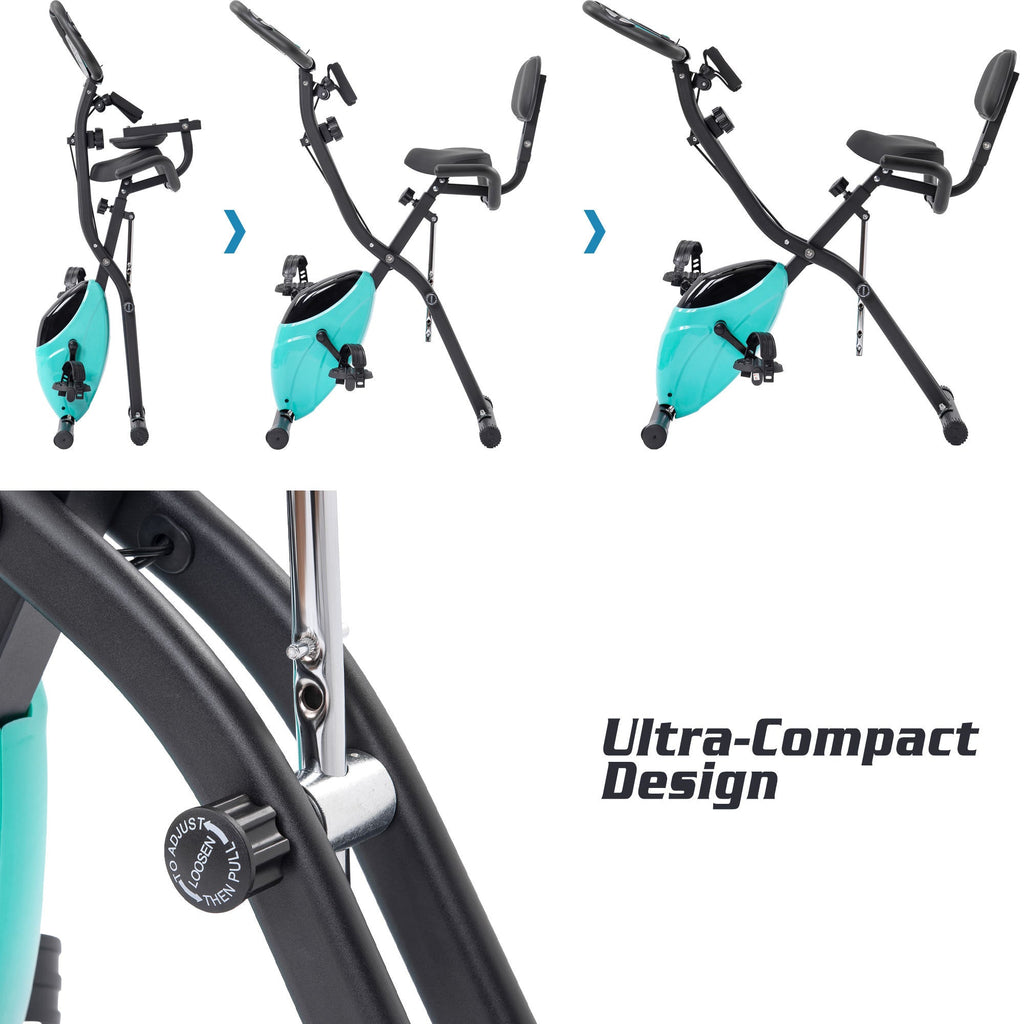 Exercise Bike,Workout Bikes for Home,Folding Stationary Bikes for Home with 16-Level Magnetic Resistance, 300LBS Capacity X-Bike Indoor Exercise Equipment with Heart Rate Sensor & LCD Monitor
