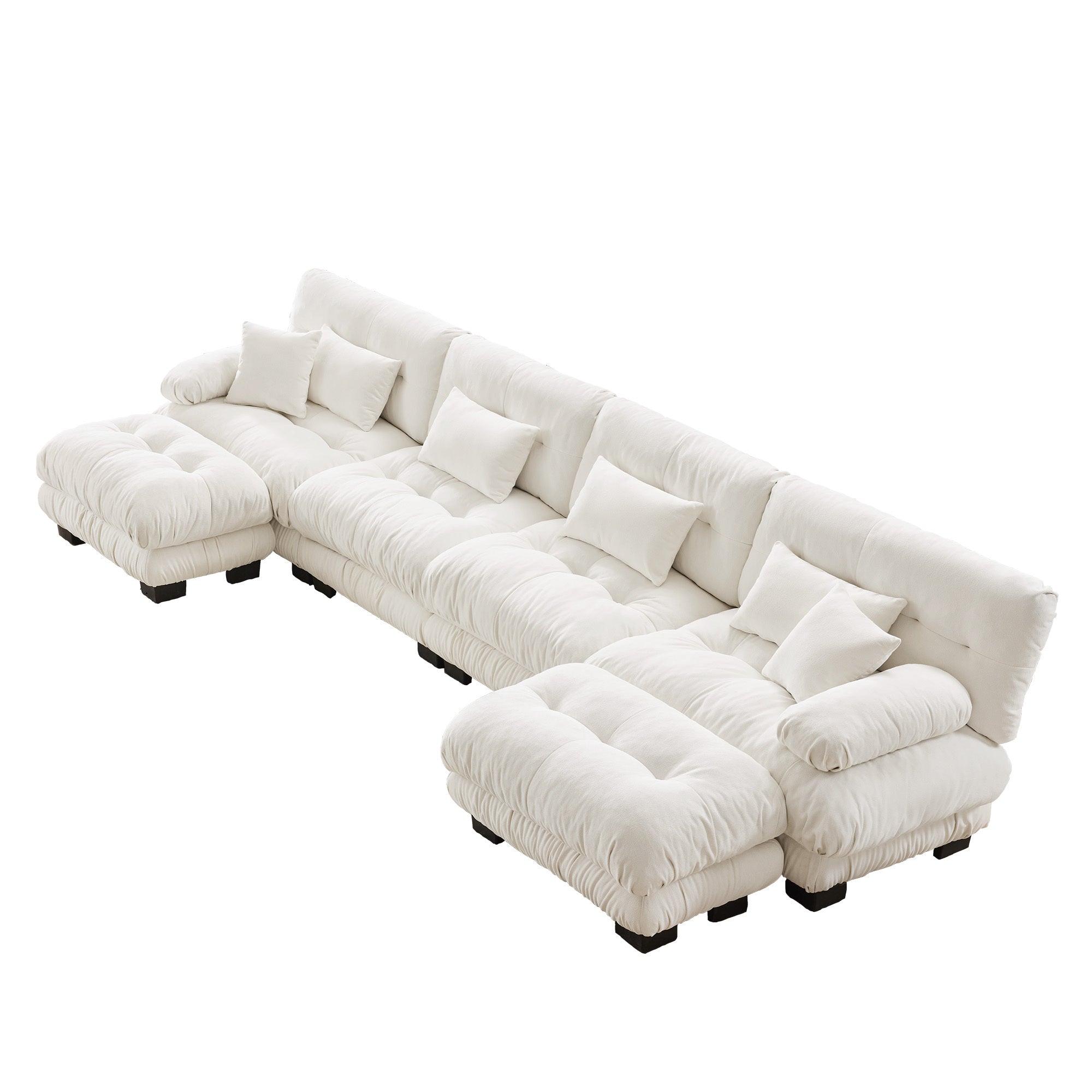 Free Combination Modular Sectional Sofa,U Shaped Couch for Living Room, 4-Seater Comfy Cloud Couch with 2 Ottomans, Chenille White