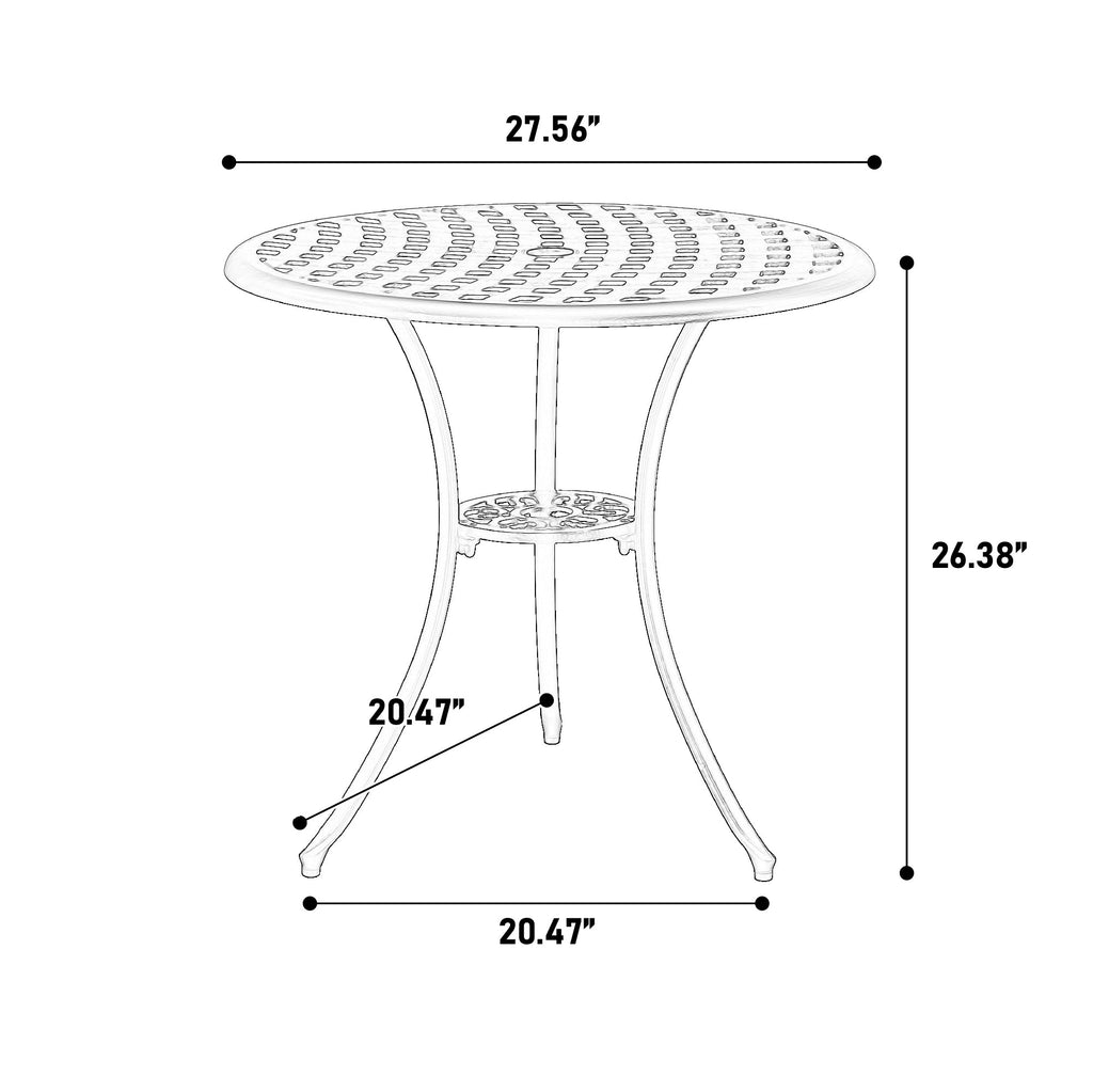 3 Piece Patio Bistro Set Cast Aluminum Bistro Table and Chairs Set of 2 with Umbrella Hole,All Weather Metal Bistro Table Set,Outdoor Patio Furniture Set for Garden White