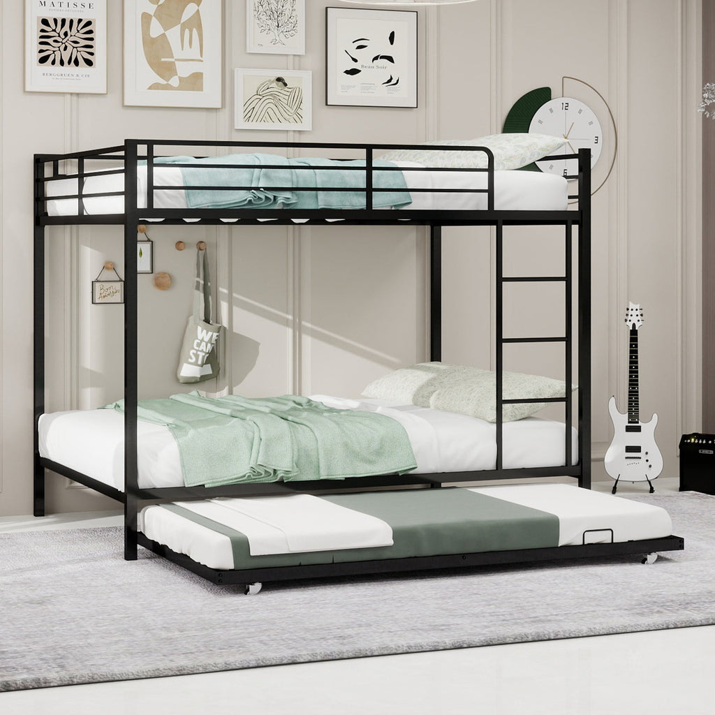 Durable Square Tube Iron Bunk Bed Featuring Safety Rails, Modern Minimalist Look, Ideal for Kids Room, Guest Room or Shared Space, Easy Assembly & Long - Lasting Performance,Full size: 137cm × 190cm