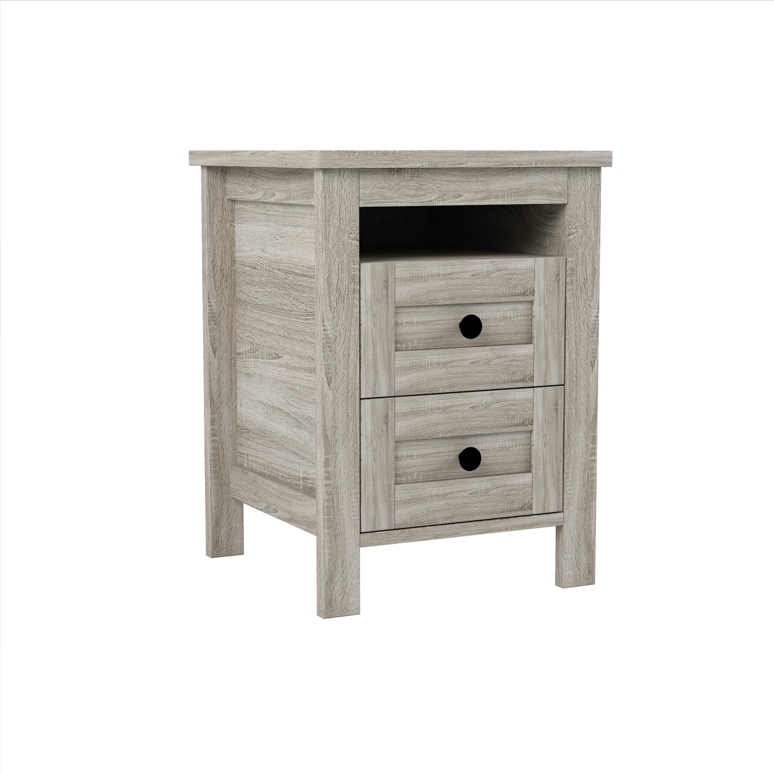 3-Pieces Bedroom Sets Queen Size Farmhouse Platform Bed with Double Sliding Door Storage Headboard and Charging Station, Storage Nightstand and Dresser, Antique Gray(Old SKU HL000092AAG)