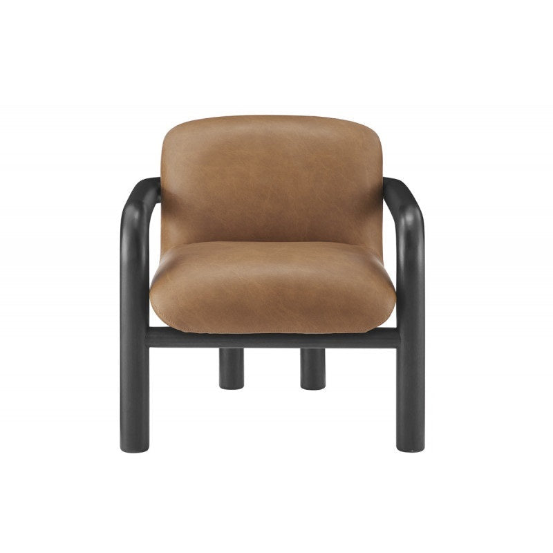 Modern Wood Frame Faux Leather 1pc Accent Chair, Living Room Upholstered Armchair, Black/Brown