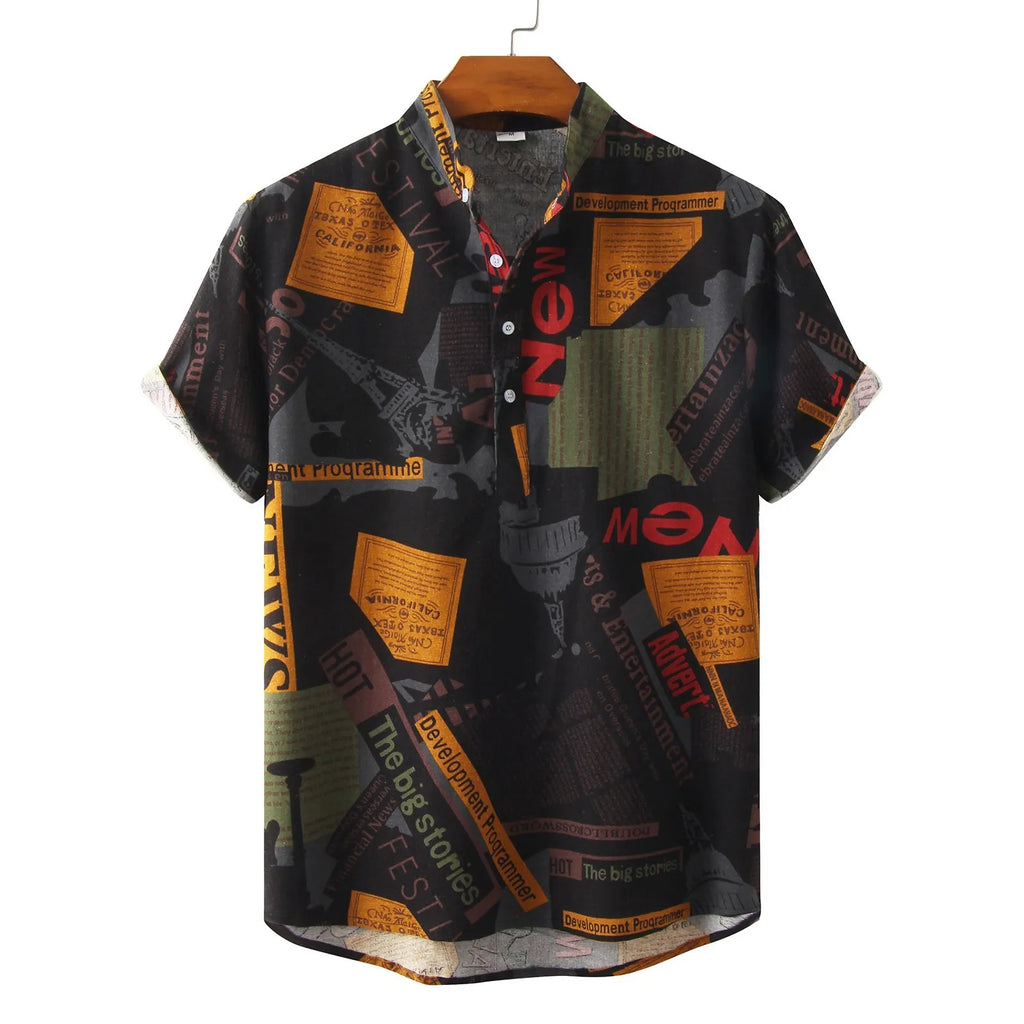 Printed Button Detail Short Sleeve Shirt