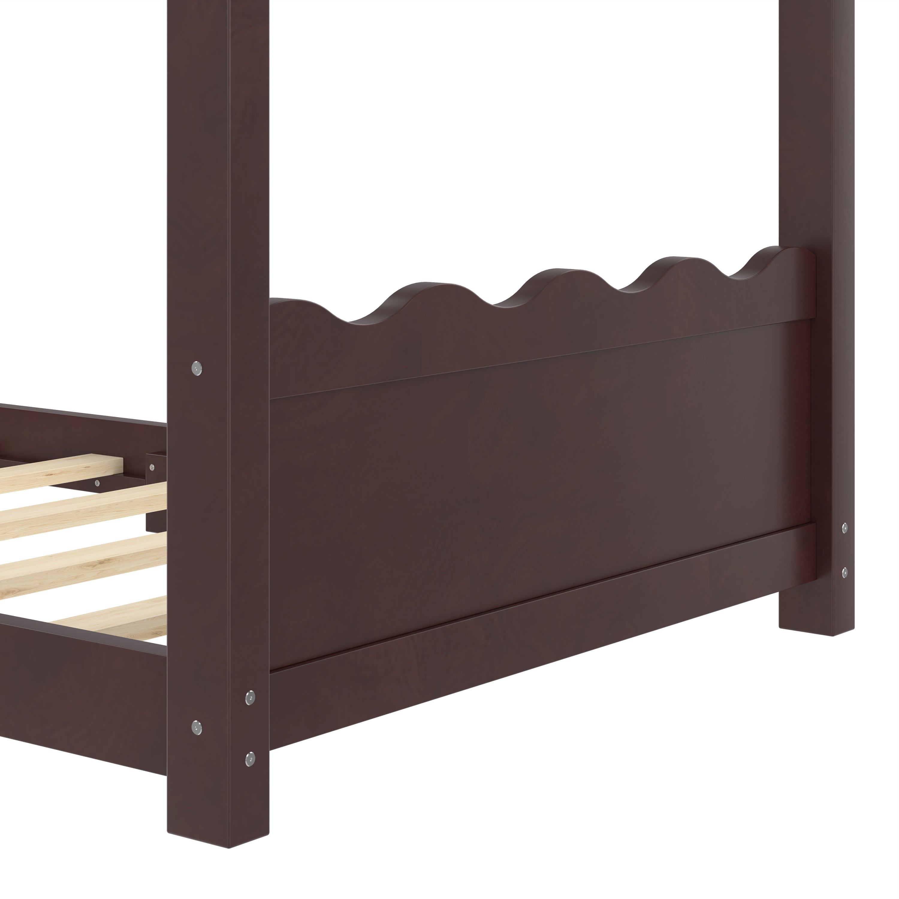 Twin House Floor Bed with Support Slats, Solid Wood House Bed Frame for Kids, No Box Spring Needed and Opening Constructure, Espresso