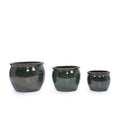 3 Pieces Ceramic Flowerpot, Modern Planter for Patio, Garden or Windowsills - Antique Blue Green