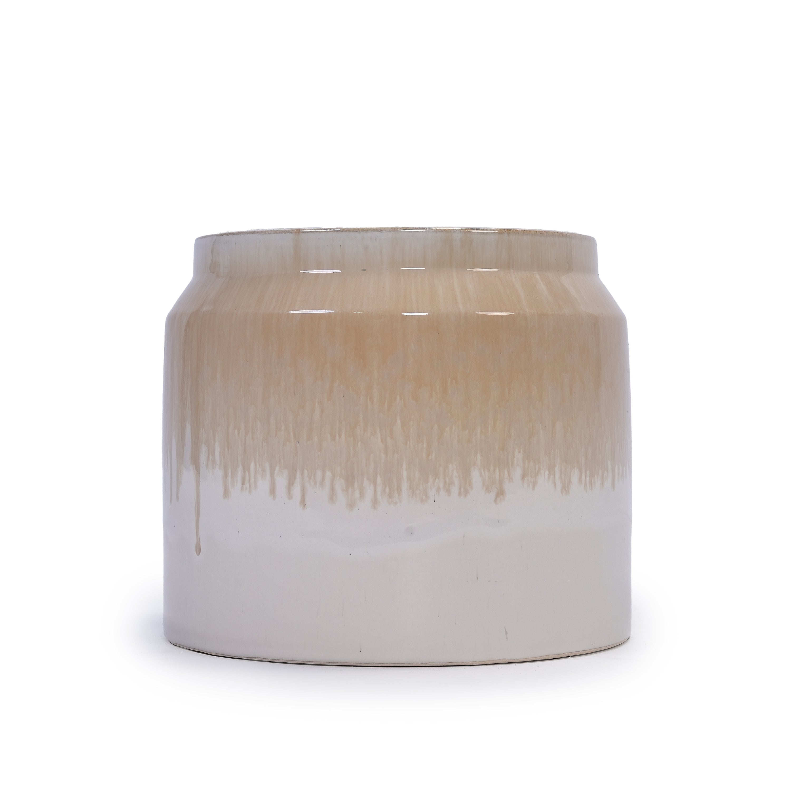 Set of 2 Gradient Ceramic Flowerpot, Modern Planter for Patio, Garden, Windowsill - White Brown