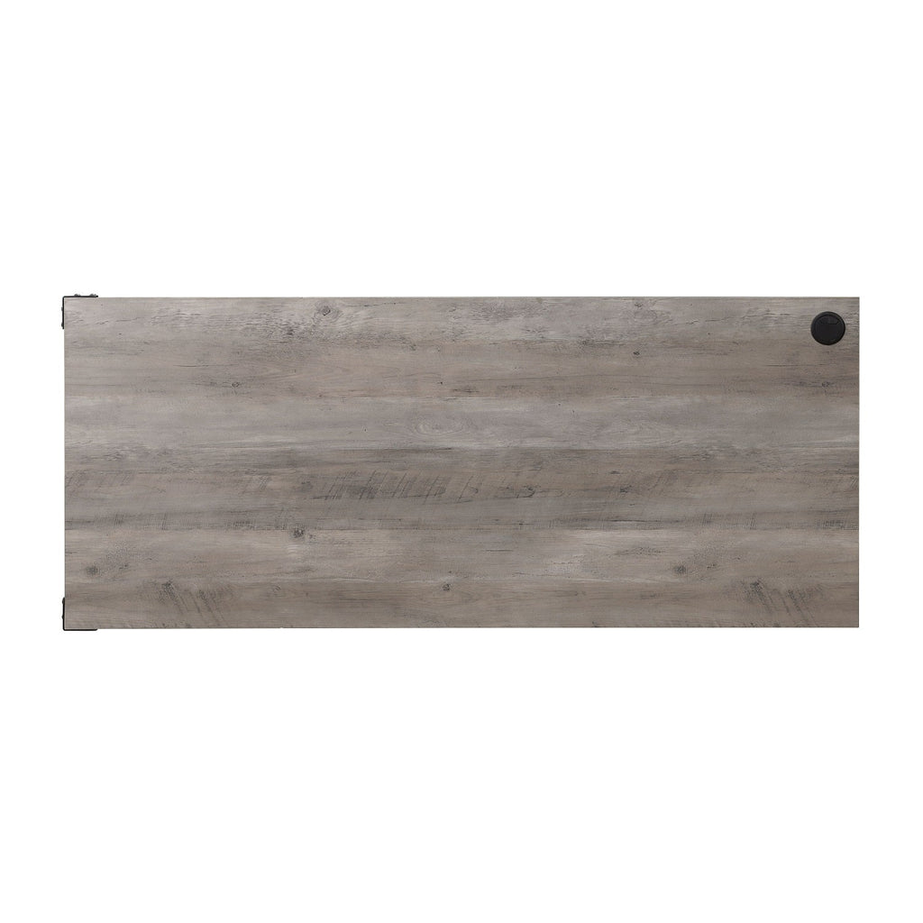 L-Shape Writing Desk with Cabinet, Gray Oak and Black