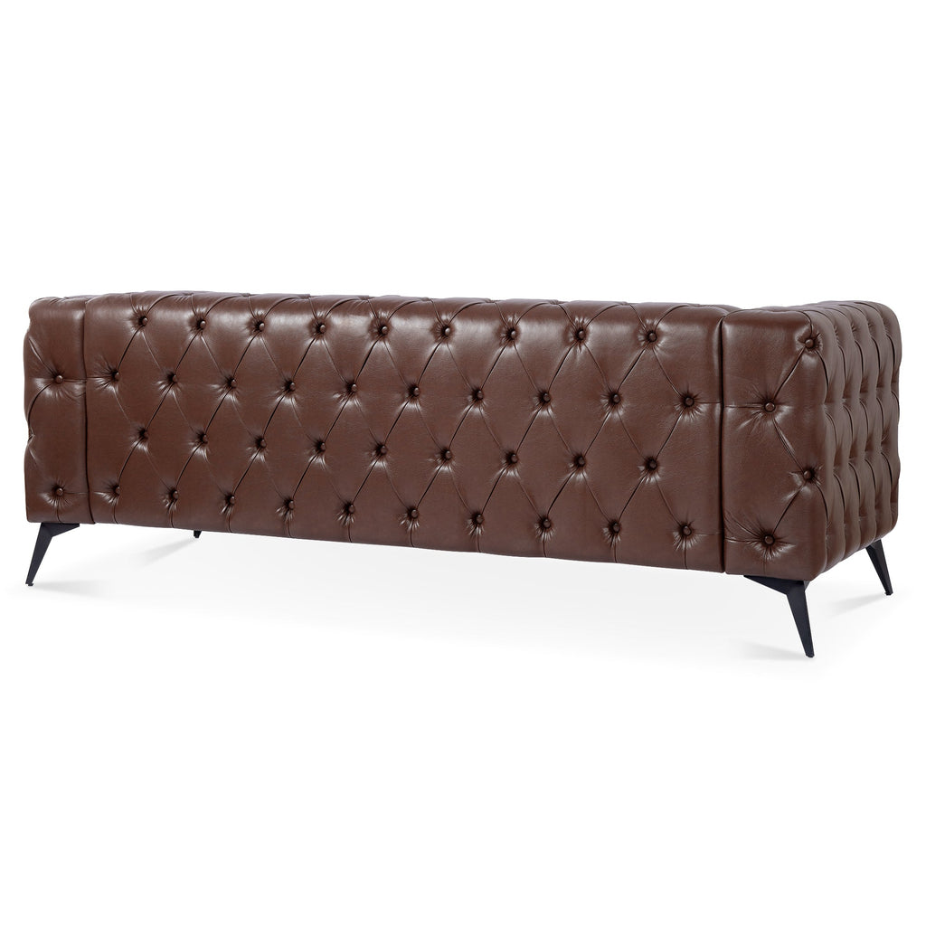 Traditional Square Arm 3-Seater Sofa with Removable Cushion, Dark Brown PU, 84.06 Inch