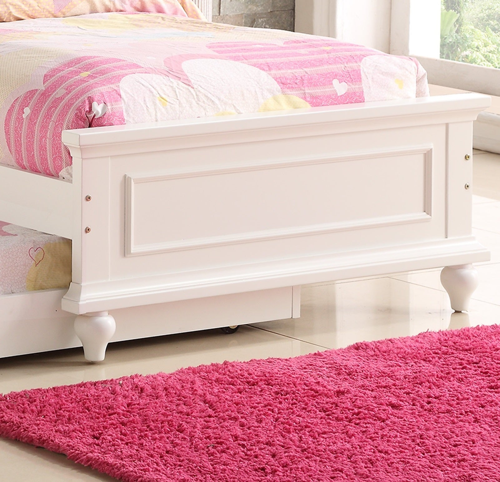 Contemporary Style Twin Size Bed w/ Trundle Slats Pine Plywood Kids Youth Bedroom Furniture Pink Faux Leather Tufted HB
