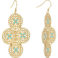 Gold Turquoise Color Round Filigree Dangle Earrings