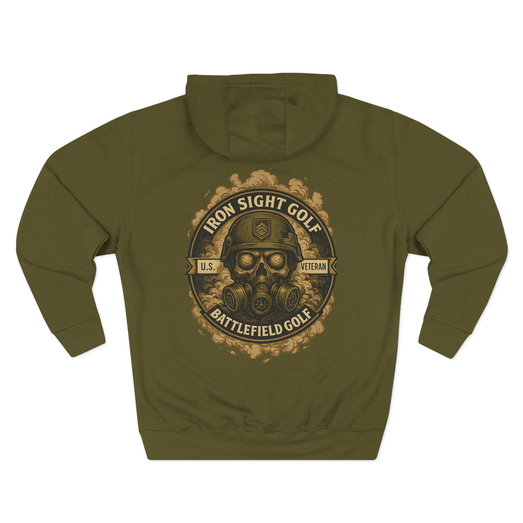 Battlefield Golf Hoodie — Skeleton Soldier with Gas Mask & 'Battlefield Golf' Graphic