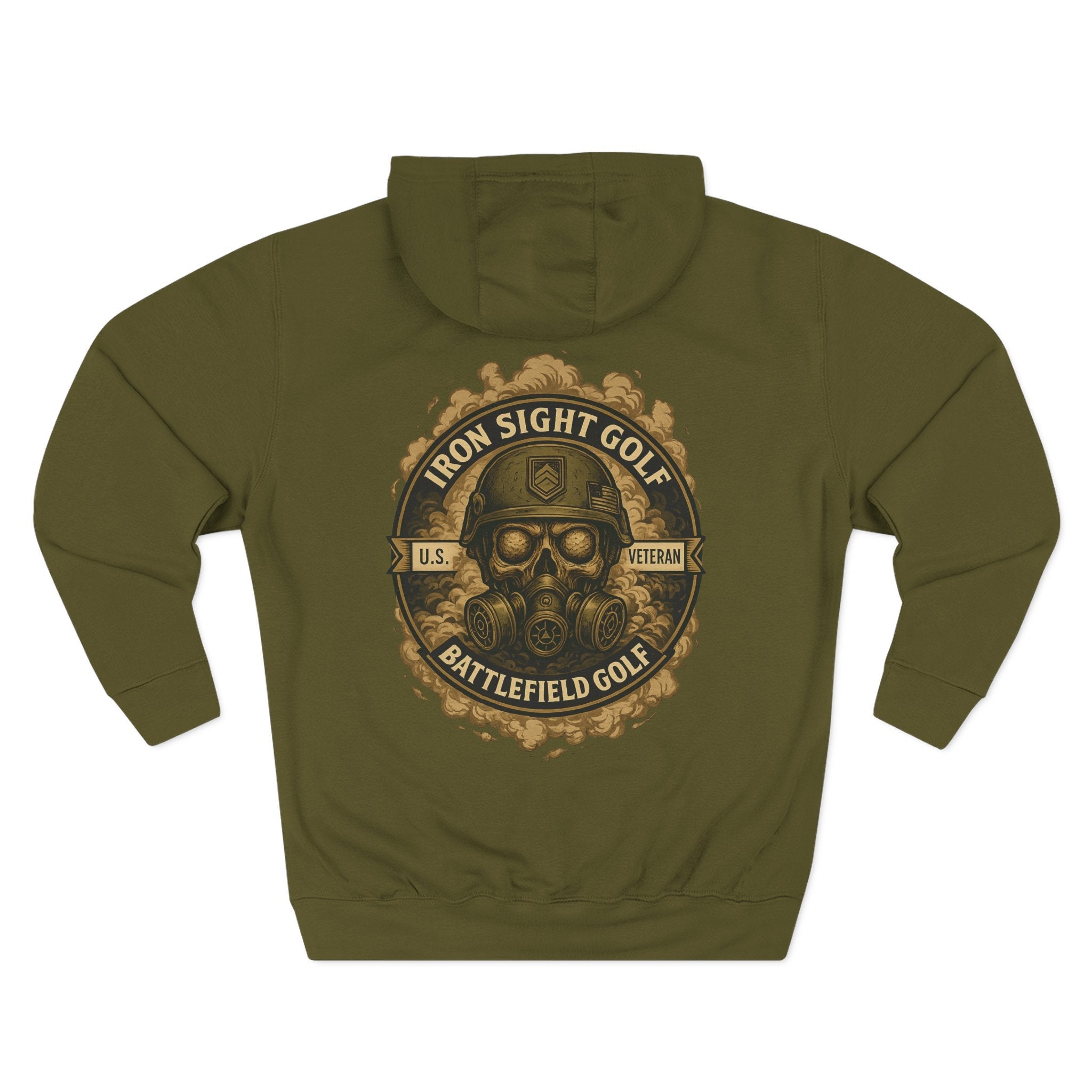 Battlefield Golf Hoodie — Skeleton Soldier with Gas Mask & 'Battlefield Golf' Graphic